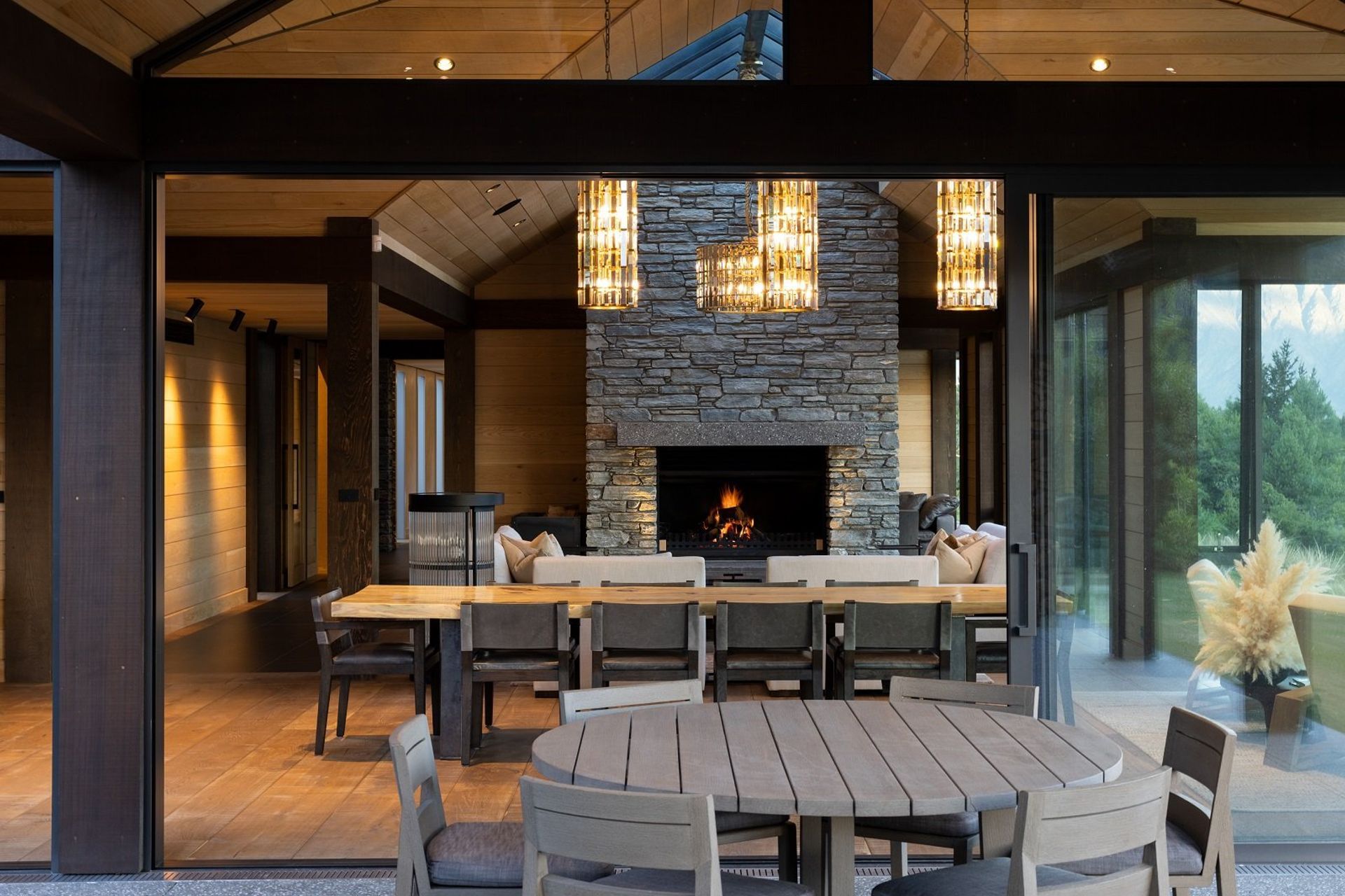 The idea of the outdoor living space was to provide a lodge-like feel and multiple entertainment spaces for the family to enjoy.