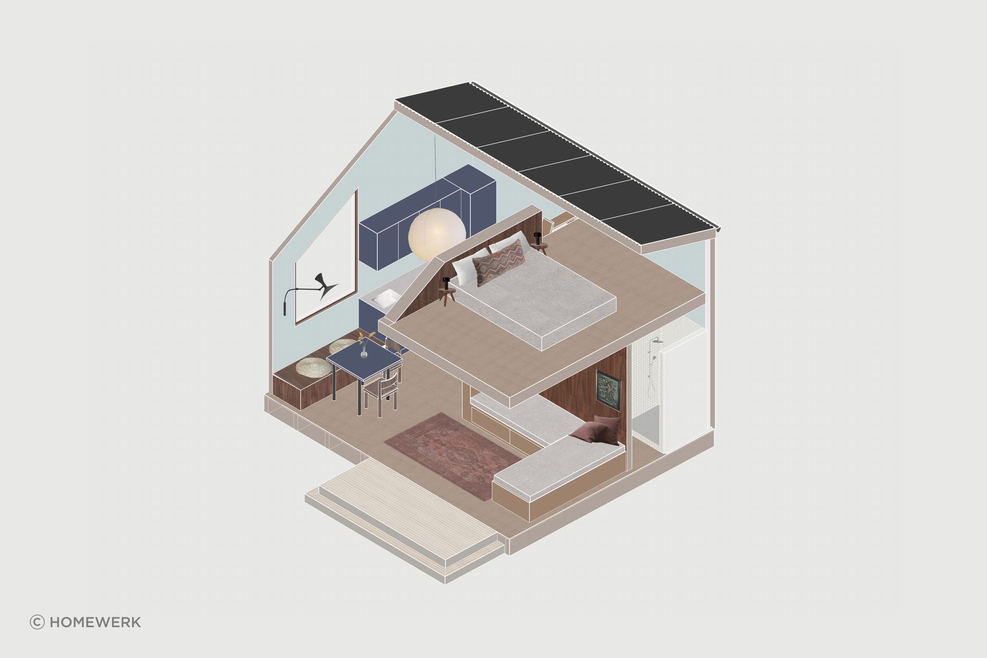 Interior render of the Cabin Petite.
