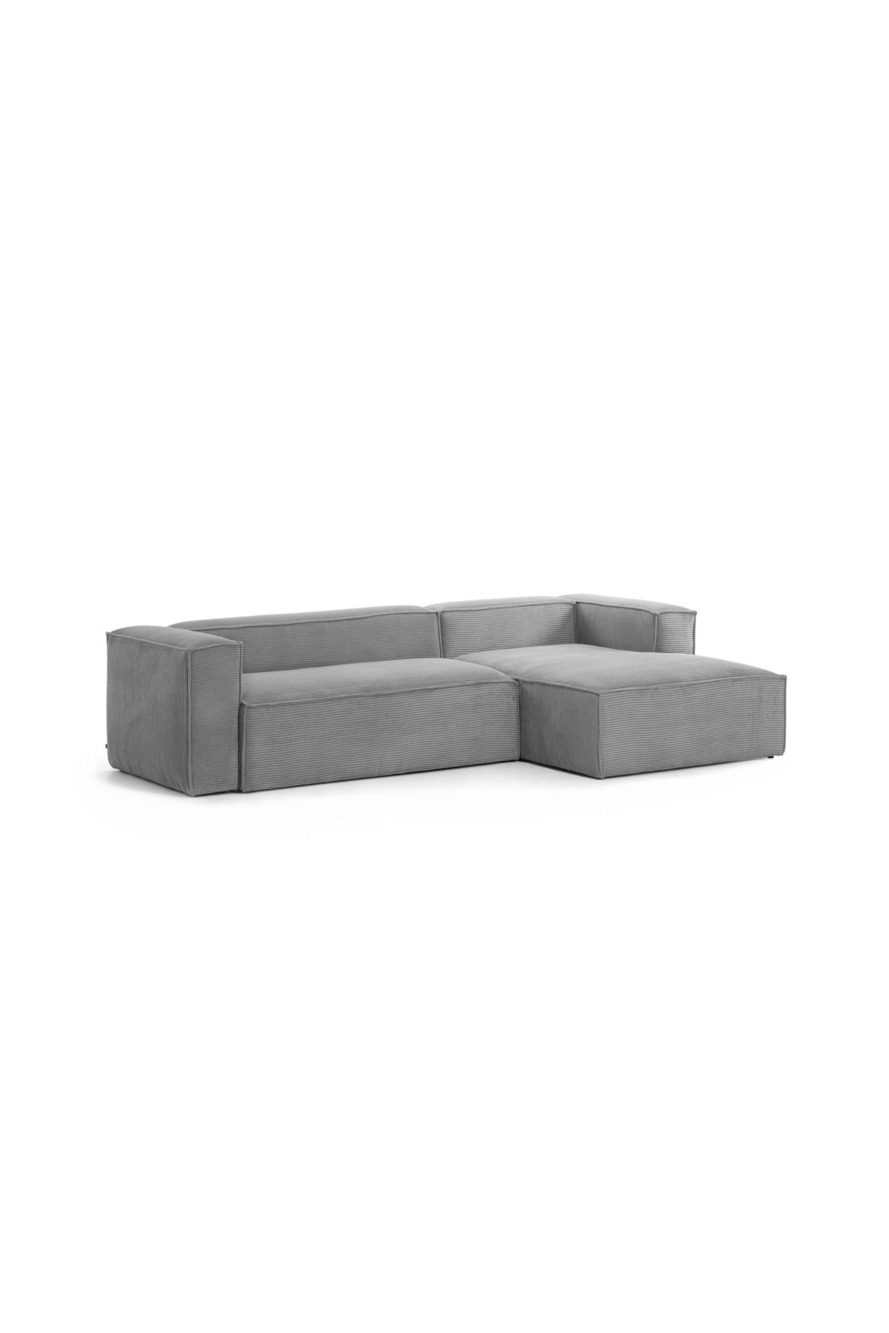 Blok 3 seater sofa with right chaise longue in grey corduroy by Kave Home