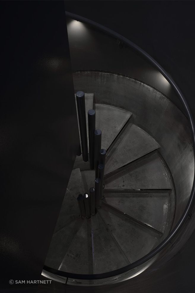The tower’s spiral staircase, protected by the circular precast concrete.
