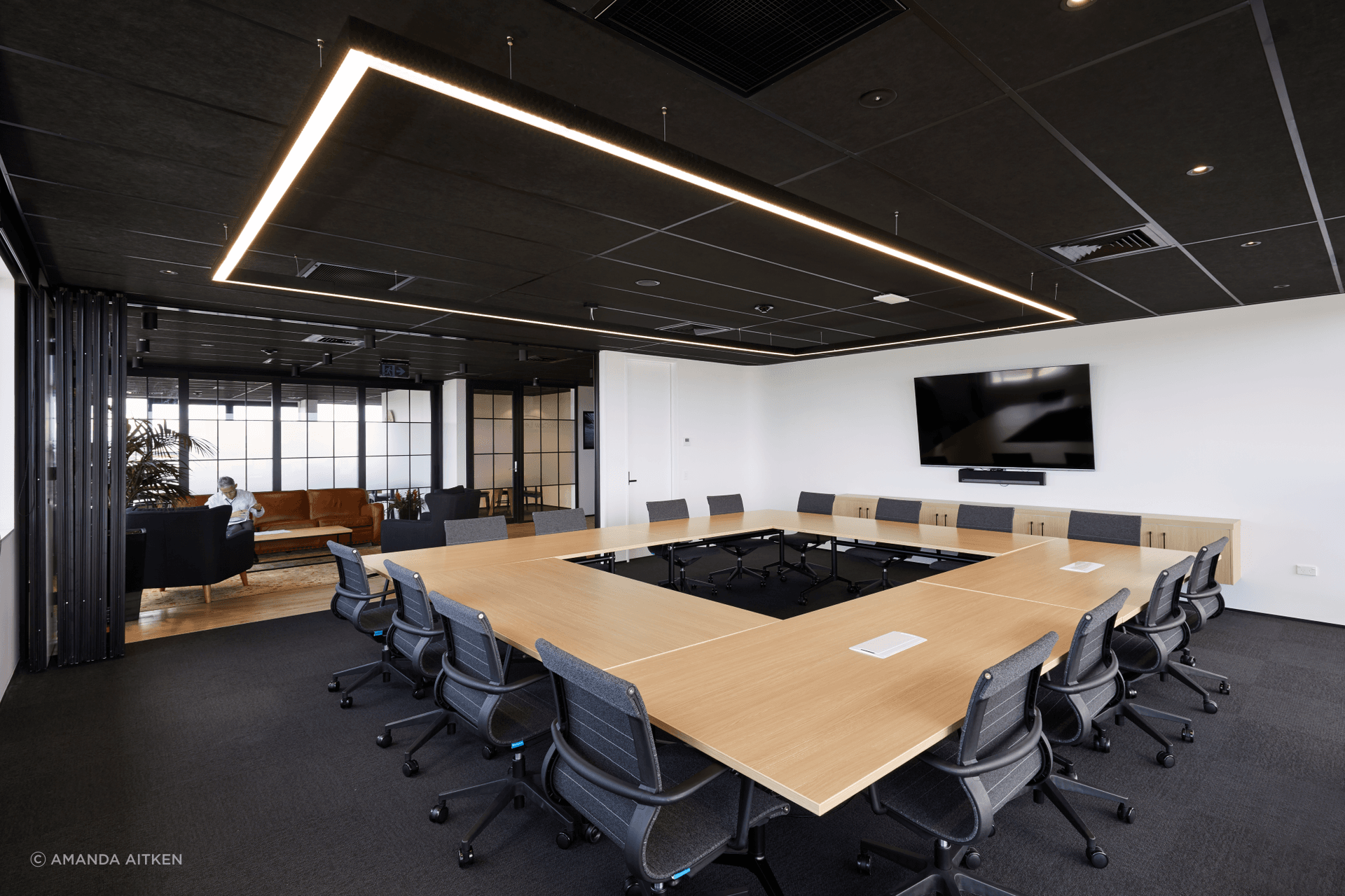 The boardroom space can be opened up or shut off.