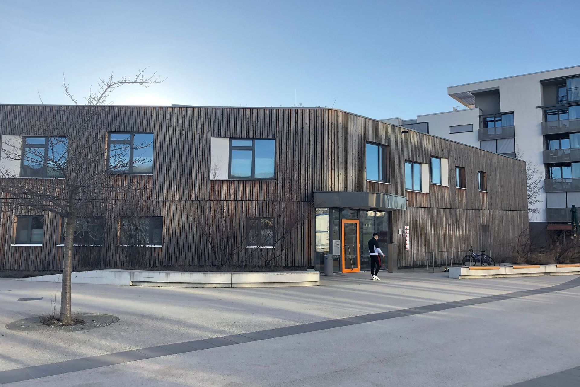 A timber-clad nursery school in the Barnstadt urban development in Heidelberg, Germany, which includes apartments, cafes, schools, offices all constructed to ‘passive house’ standard.                                                                   