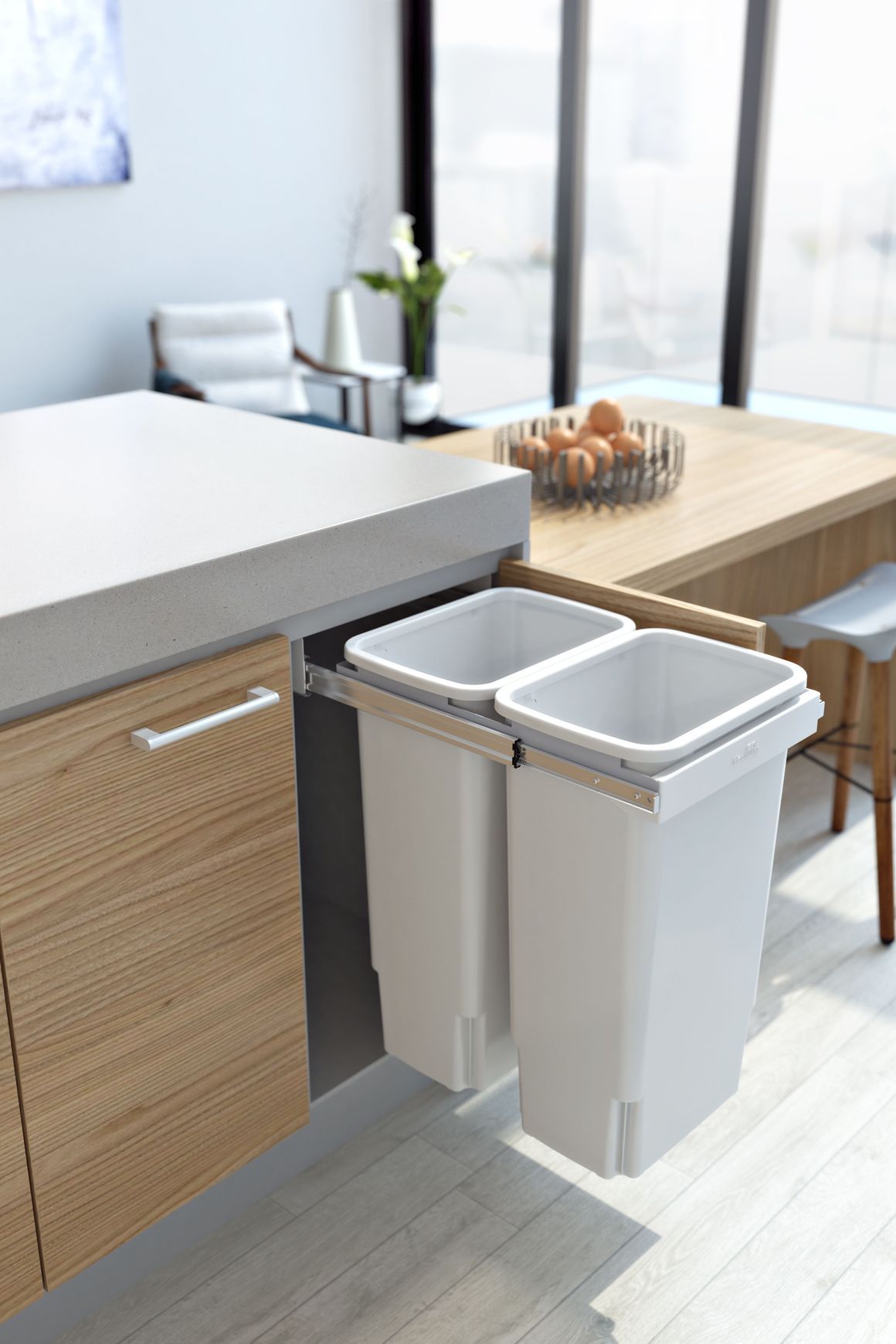 Compact Bin Storage - 2 x 35 Litre Bucket - Handle Pull