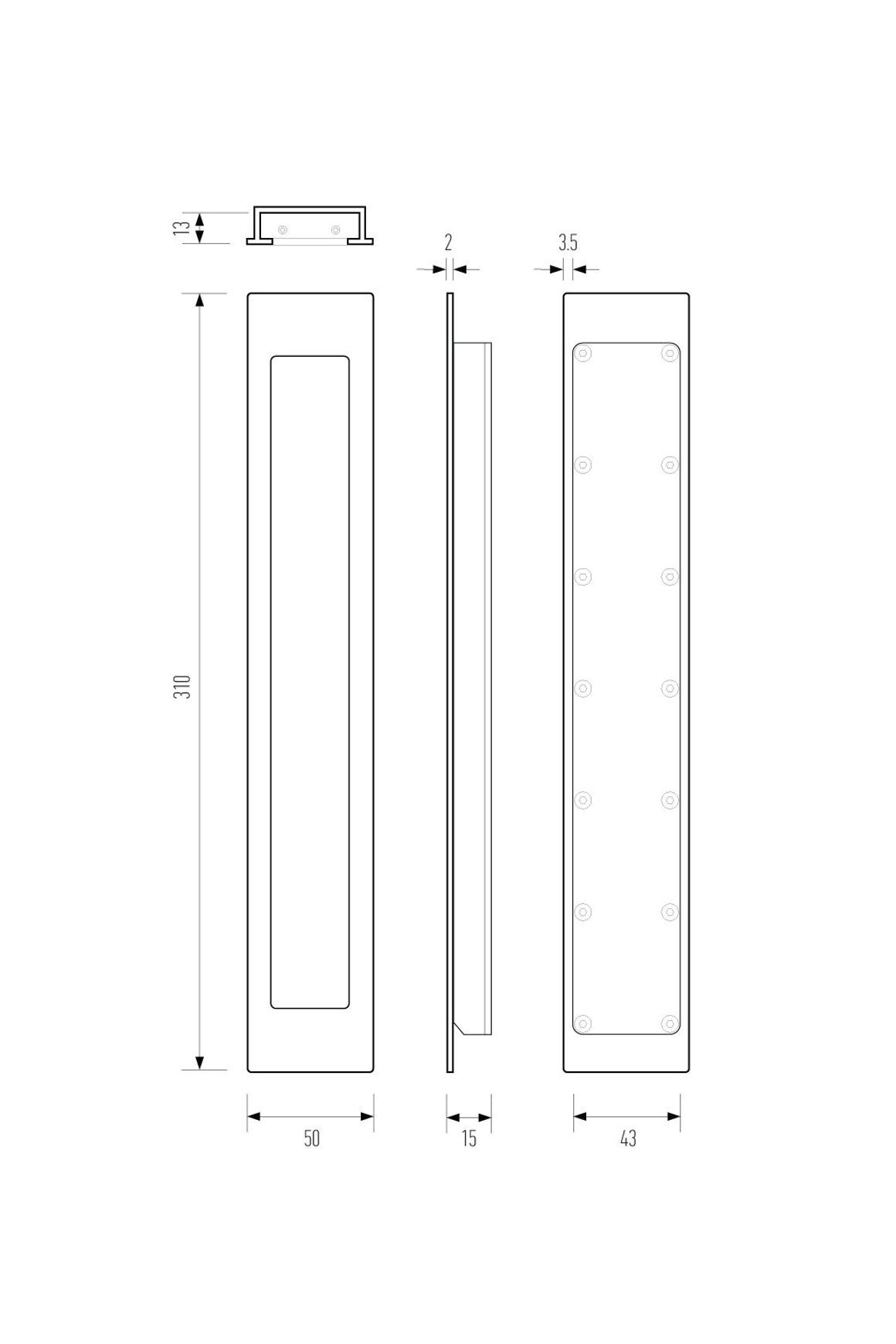 HB1470 310mm Flush Pull for Sliding Doors