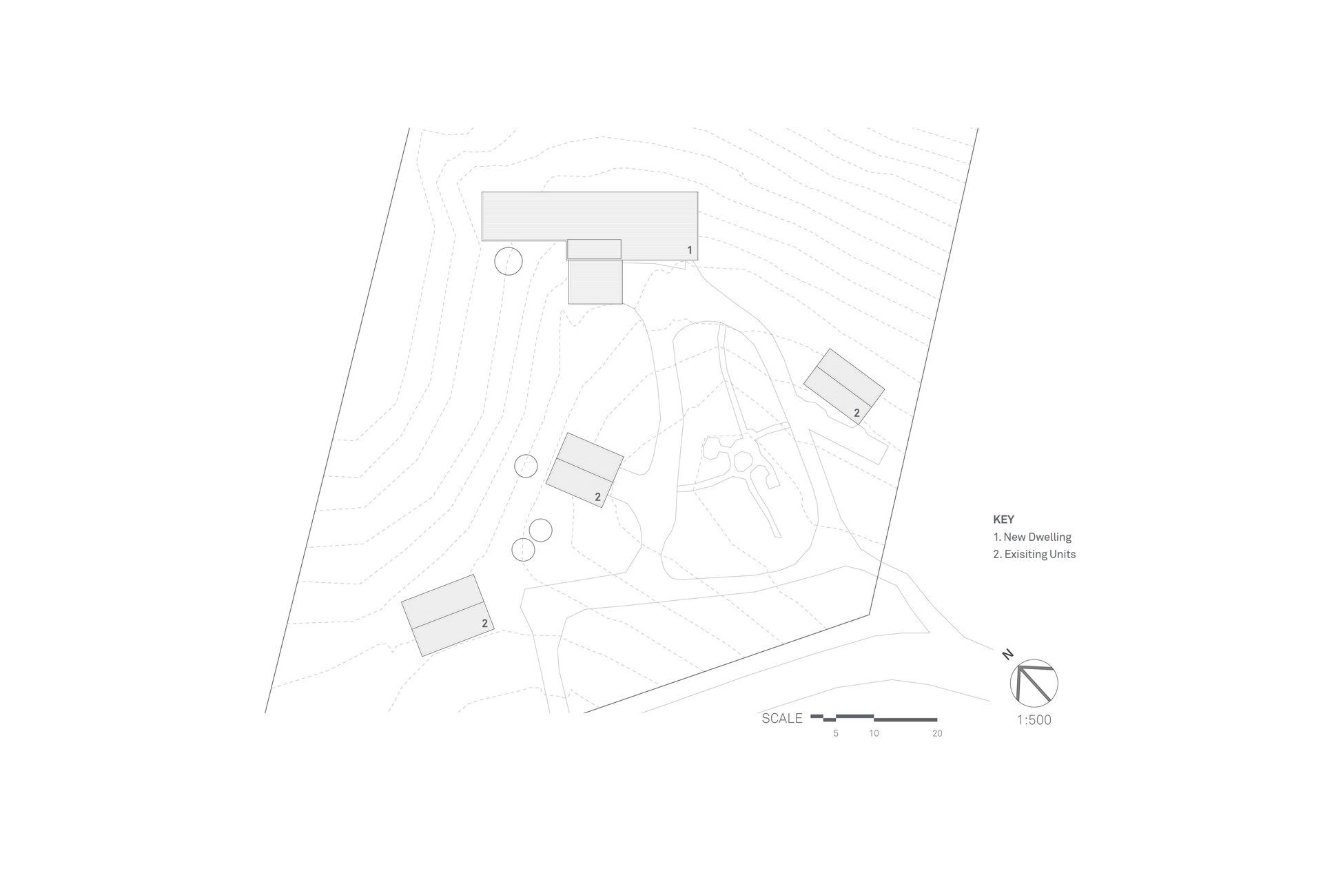 The site plan by SGA shows Oneroa House among the existing accommodation that is dotted around the site.