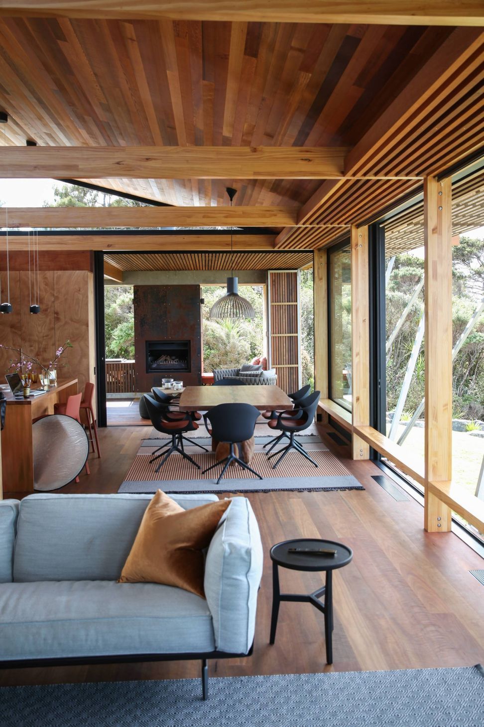 The view across the open-plan living and dining area. Photograph by Jackie Meiring.