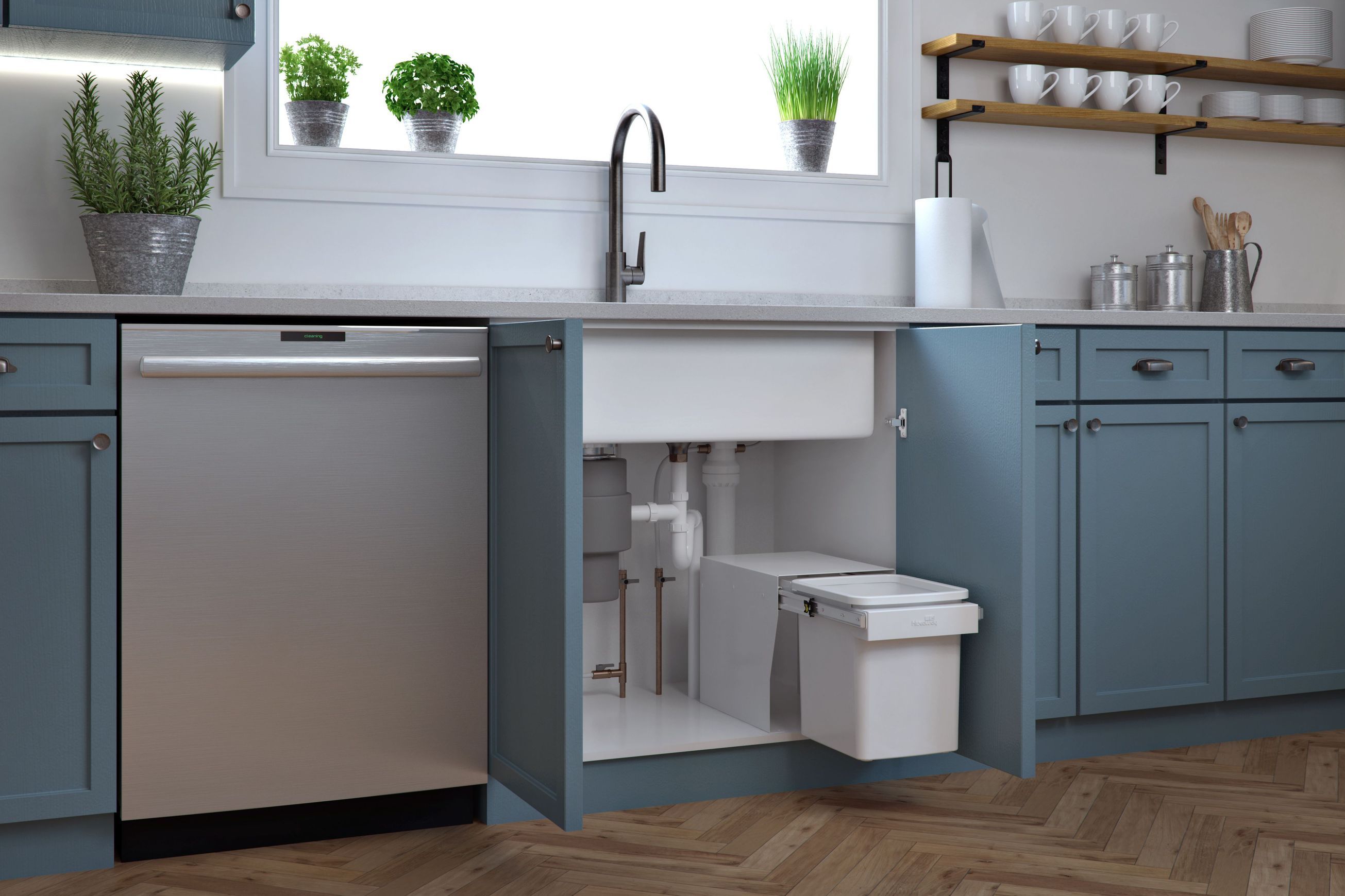 Compact Bin Storage - 1 x 15 Litre Bucket Floor Mounted - Handle Pull