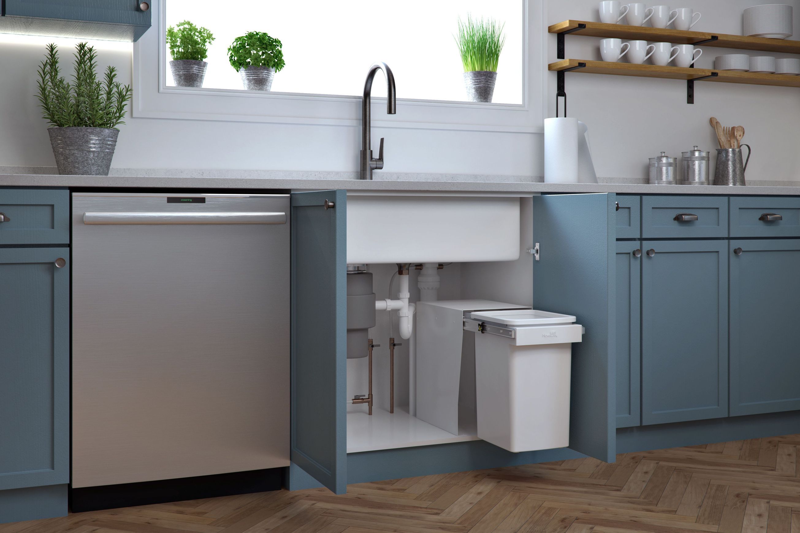 Compact Bin Storage - 1 x 20 Litre Bucket Floor Mounted - Handle Pull