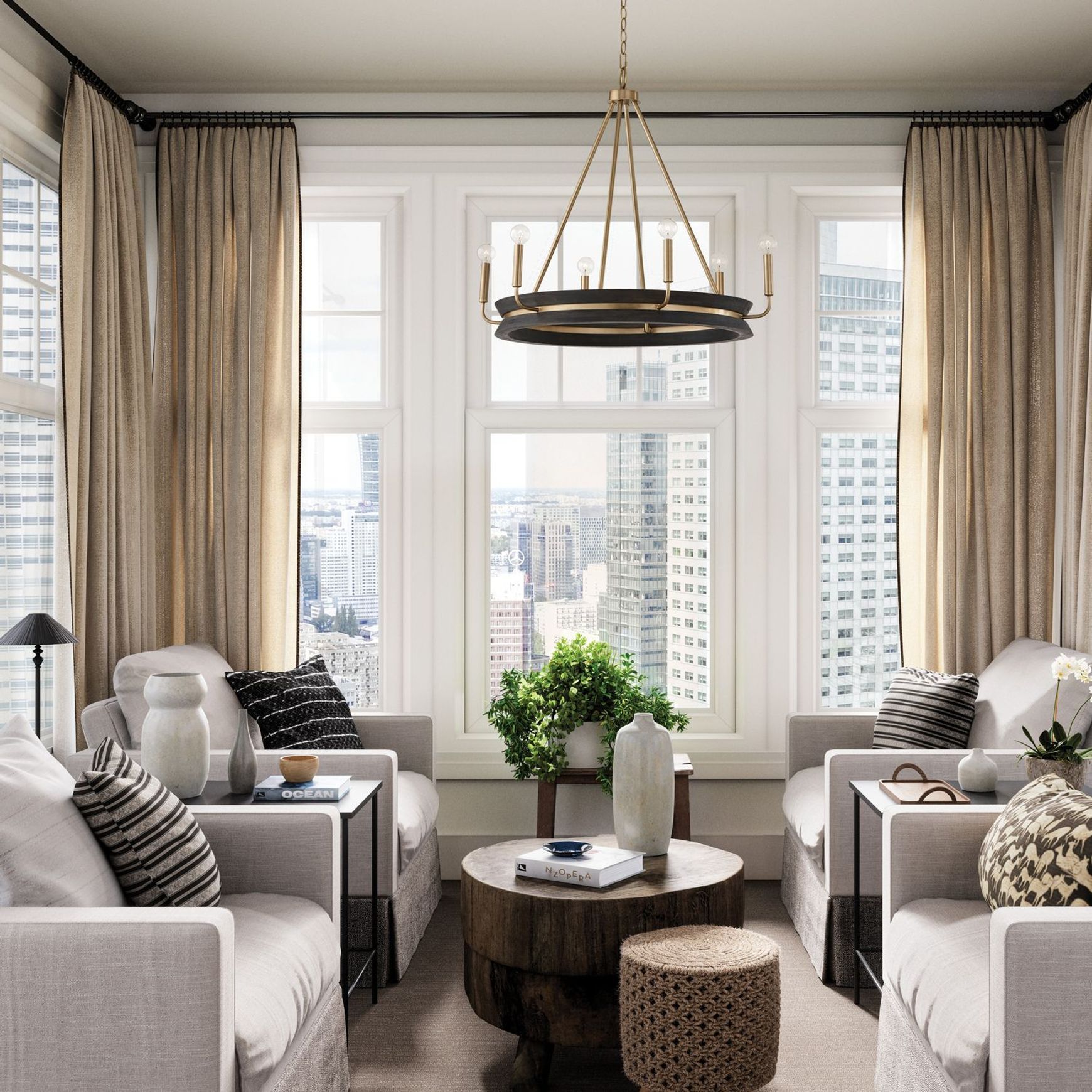 Rochester 6 Light Chandelier | Black & Matte Brass