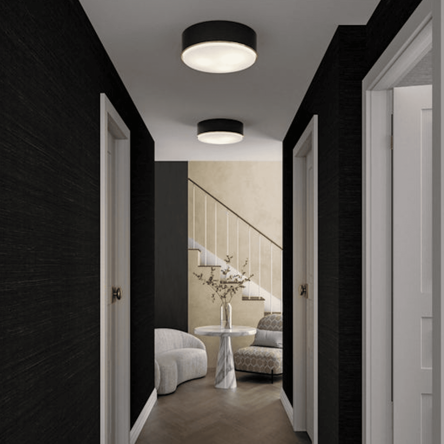 Swell 3 Light Flush Mount in Matte Brass & Black