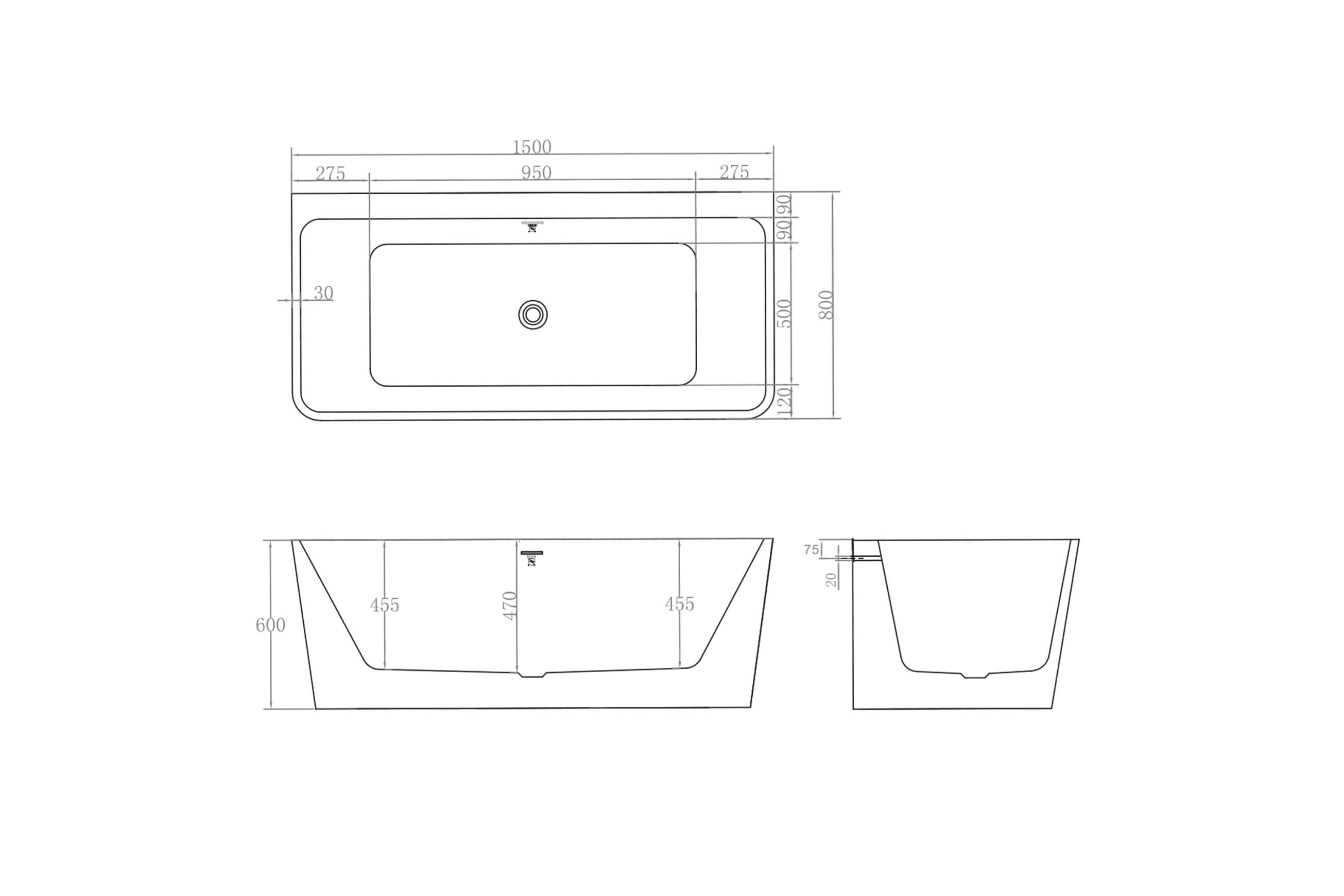 The Smith 1500mm Back To Wall Bath Gloss White