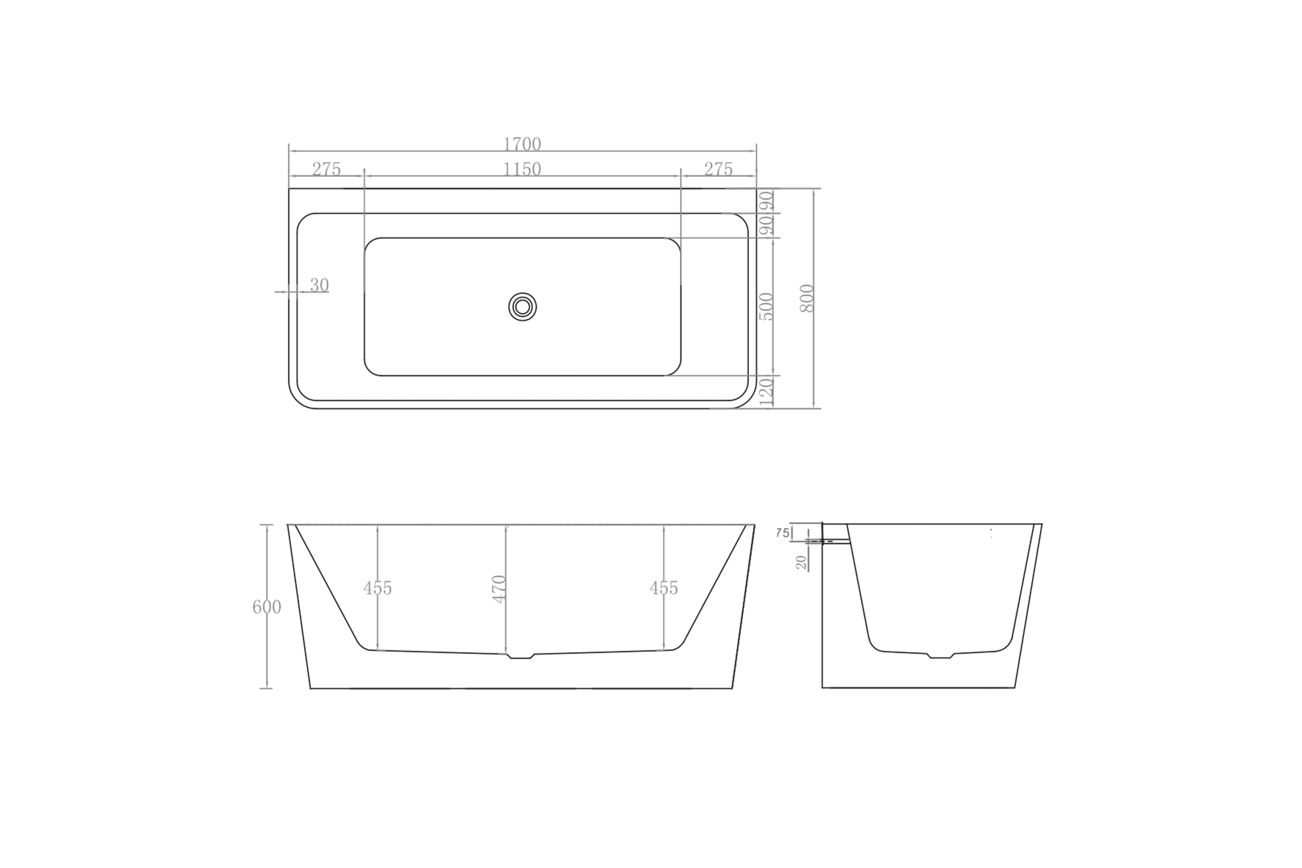 The Smith 1700mm Back To Wall Bath Matte White