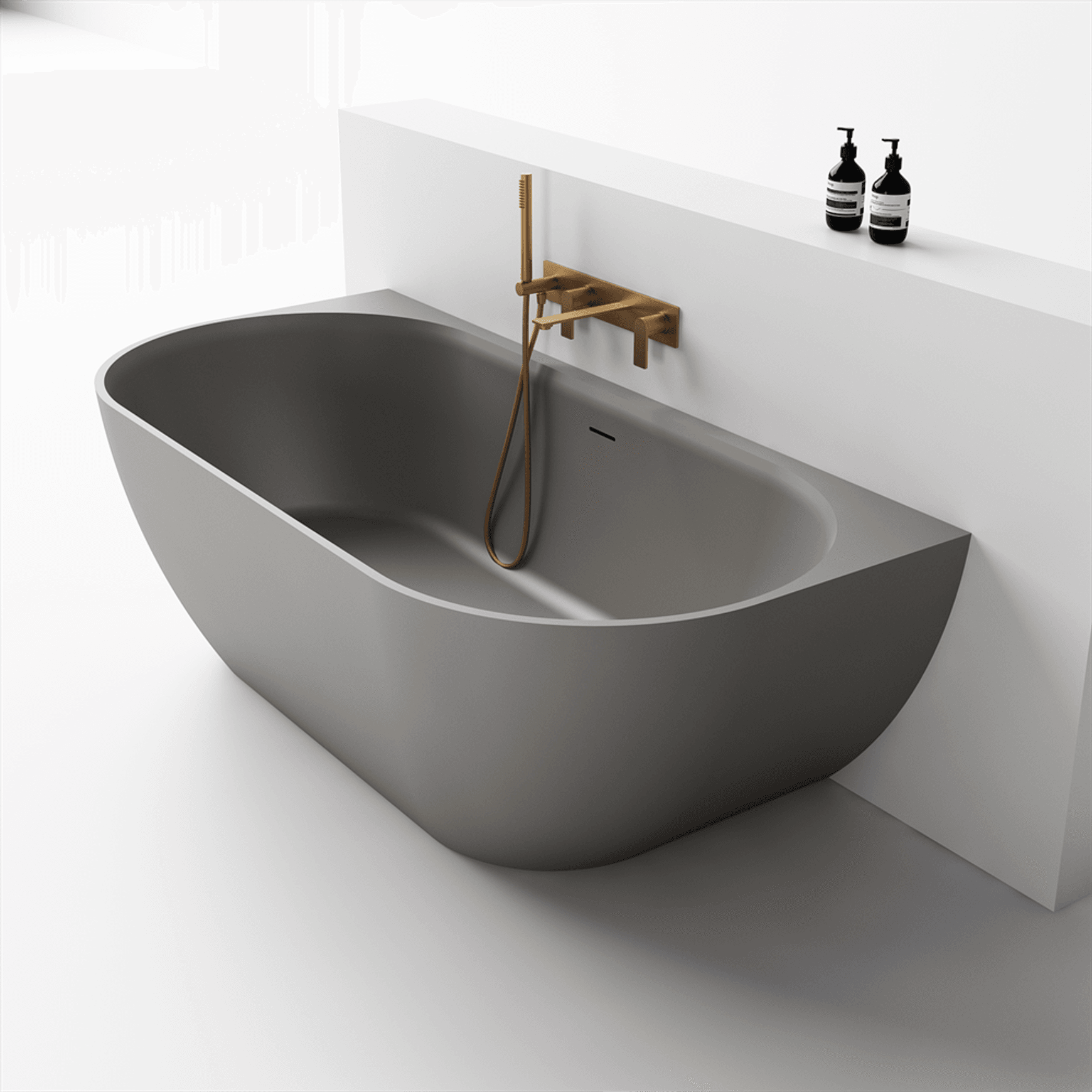 Justina 1700mm back-to-wall stone bath