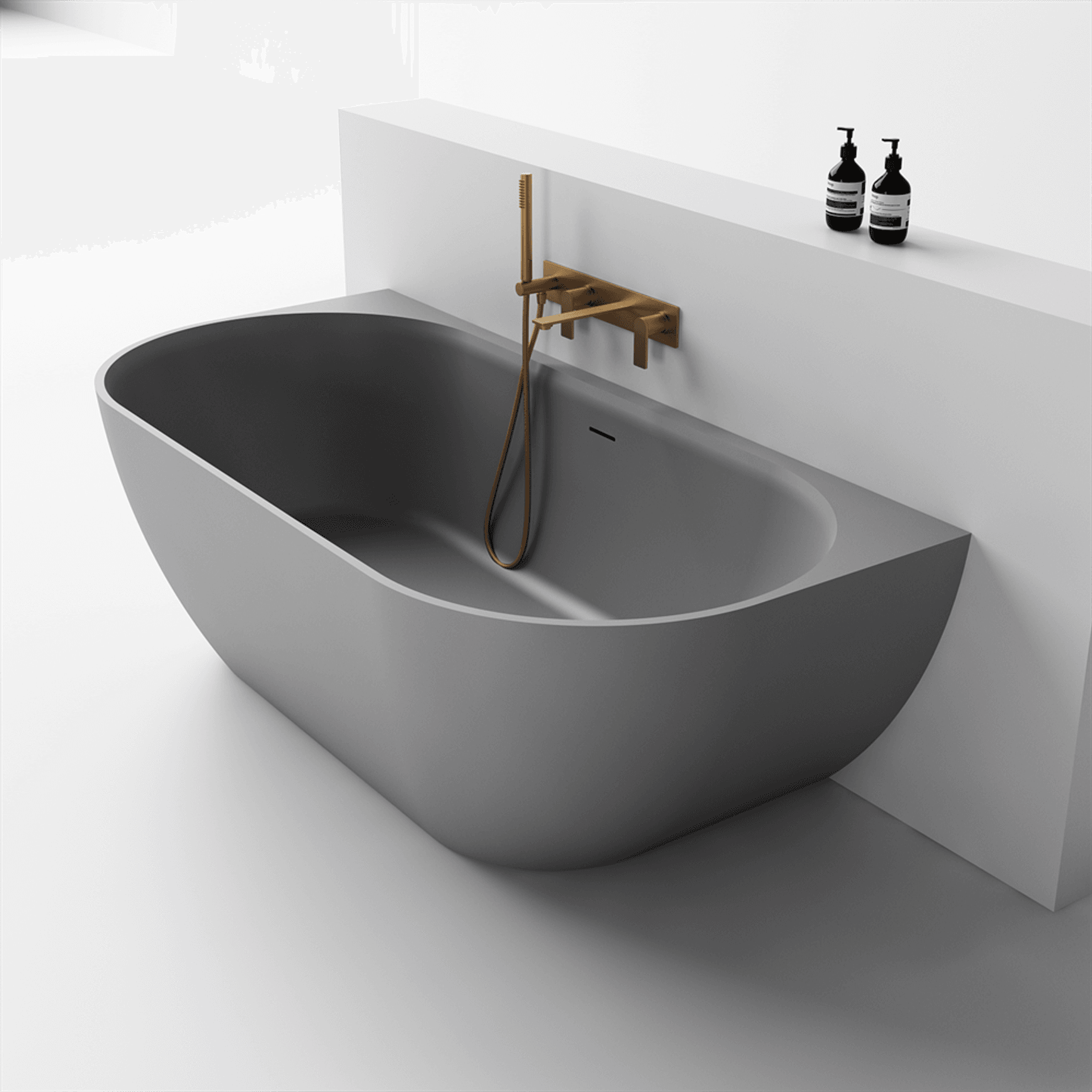 Justina 1700mm back-to-wall stone bath