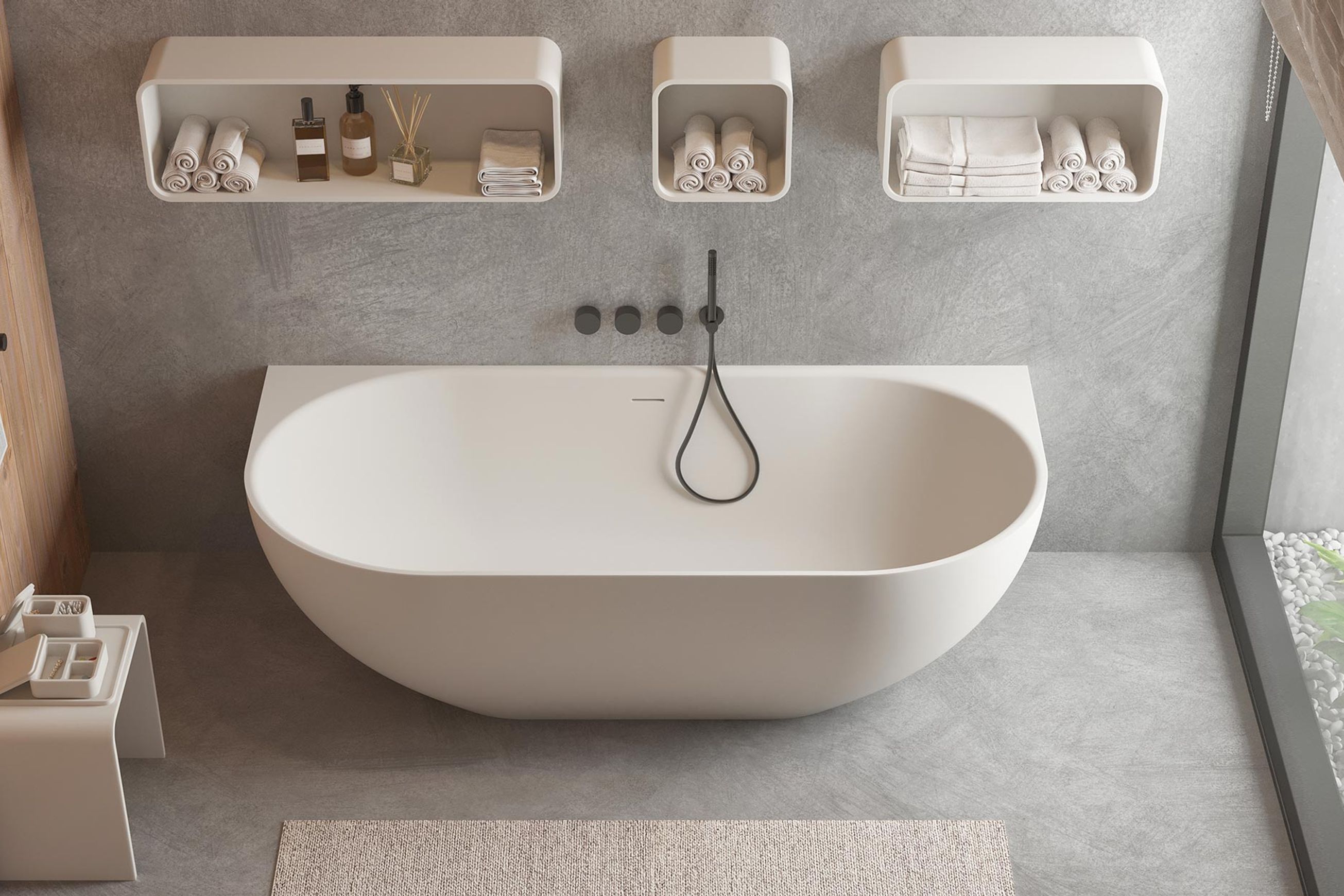 Justina 1700mm back-to-wall stone bath