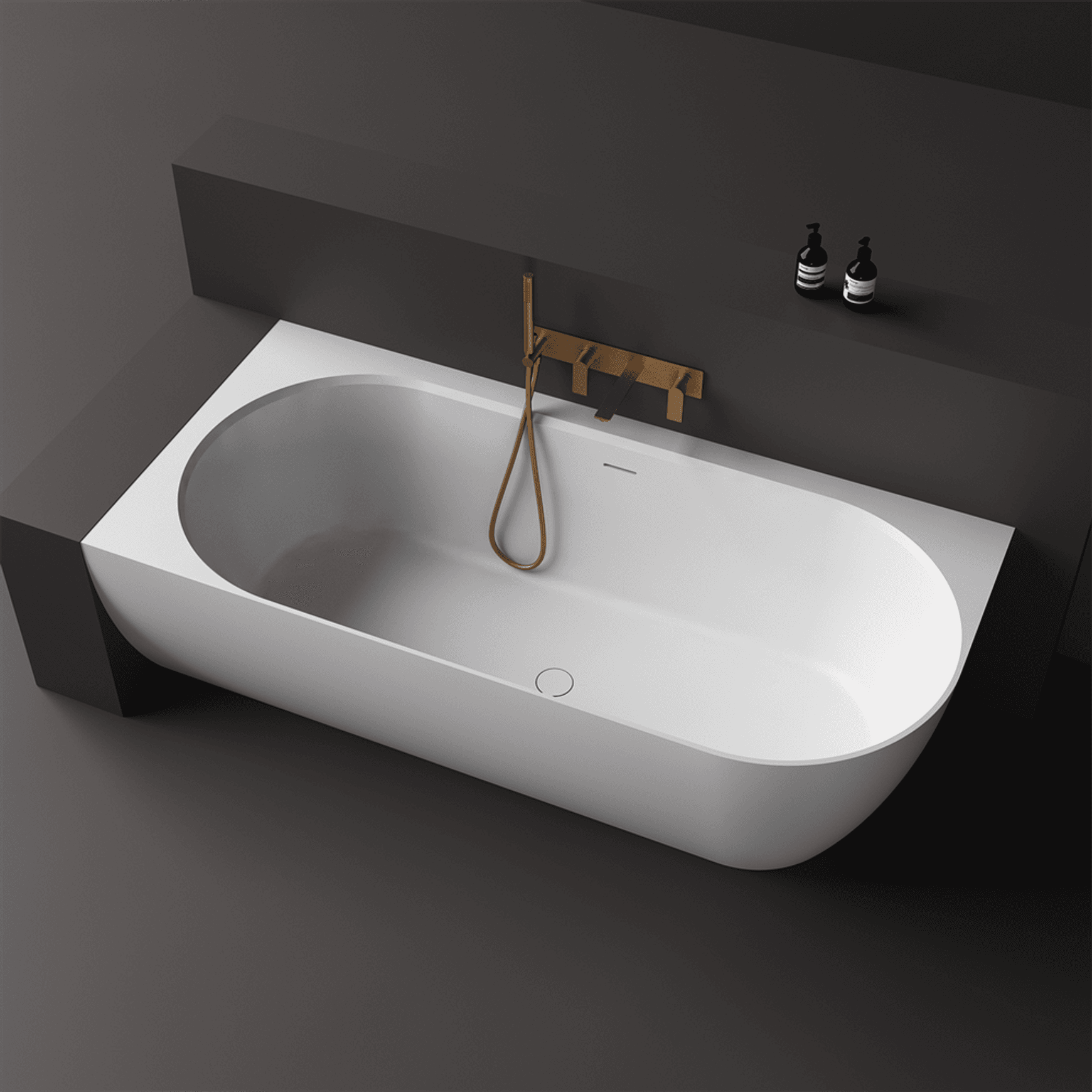 Justina Back-to-Corner Stone Baths - 1750mm