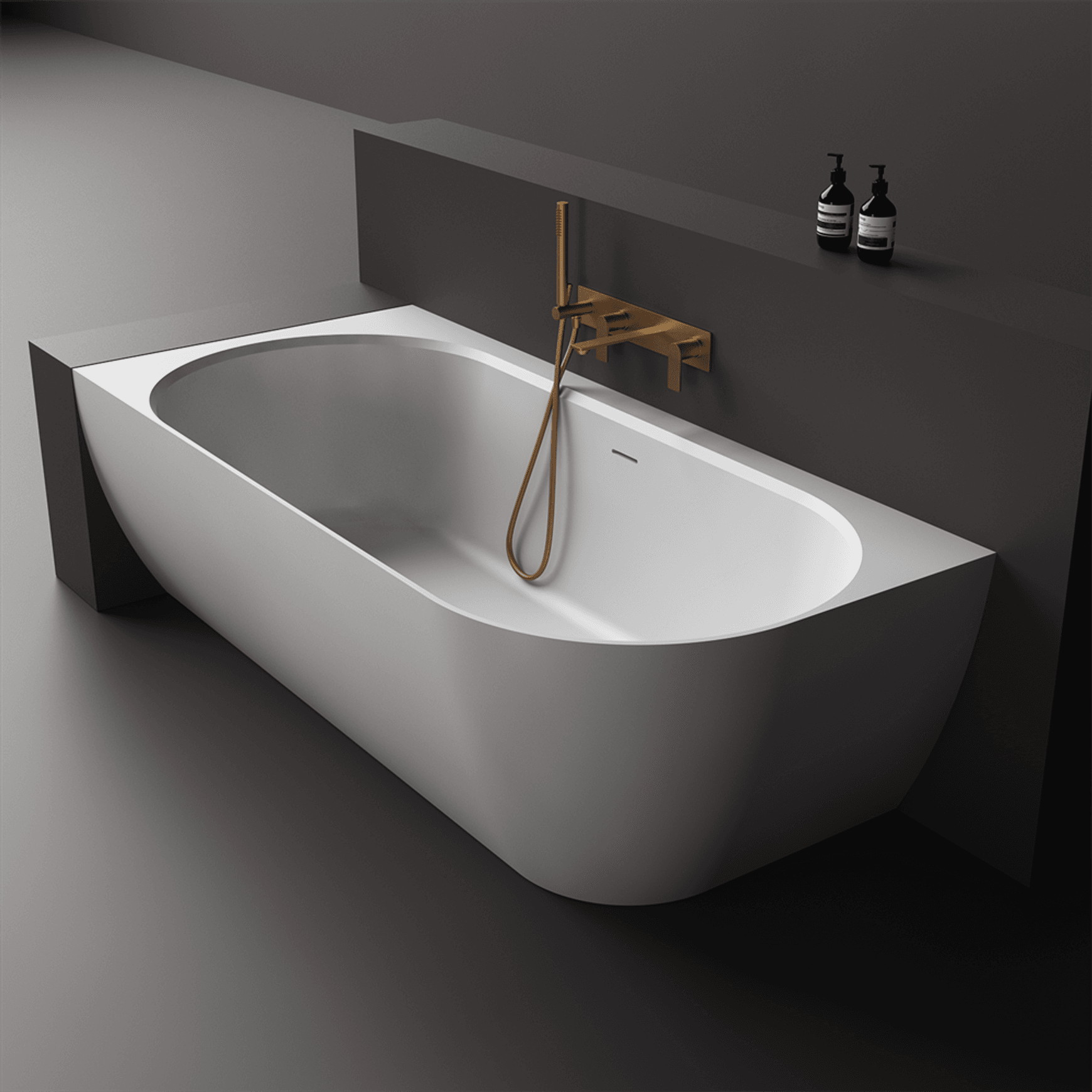 Justina Back-to-Corner Stone Baths - 1750mm