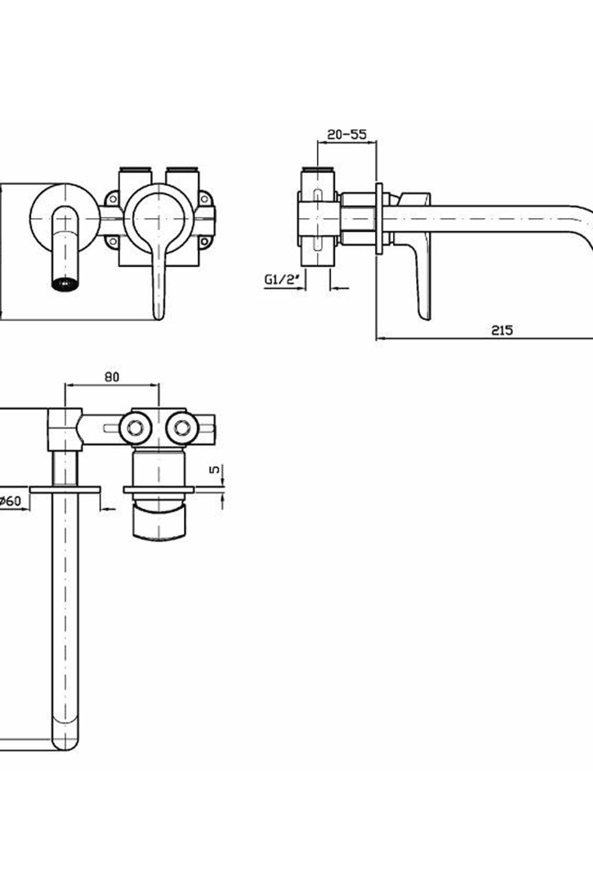 Medameda Wall Mounted Basin Mixer 215mm