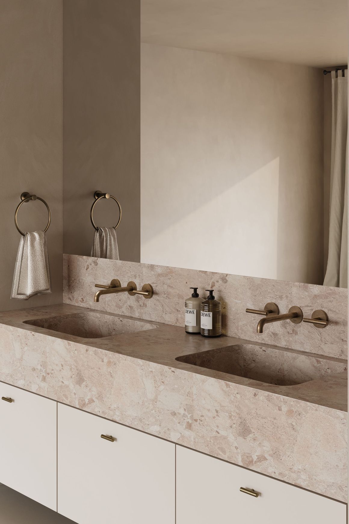 Mecca Lever Wall Basin/Bath Set 185mm Spout Tumbled Antique Brass