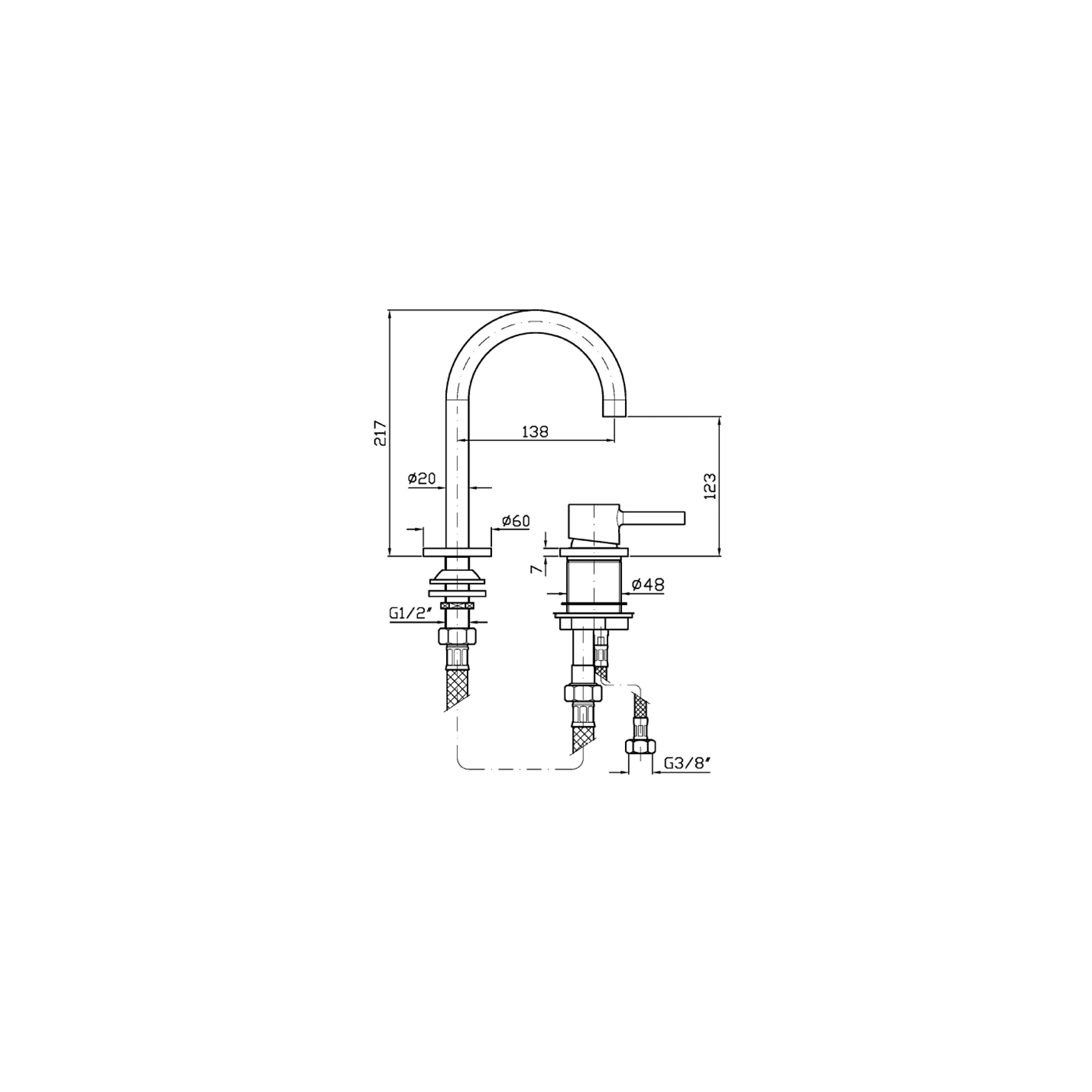 Pan S 2 Tap Hole Goose Neck Basin Mixer