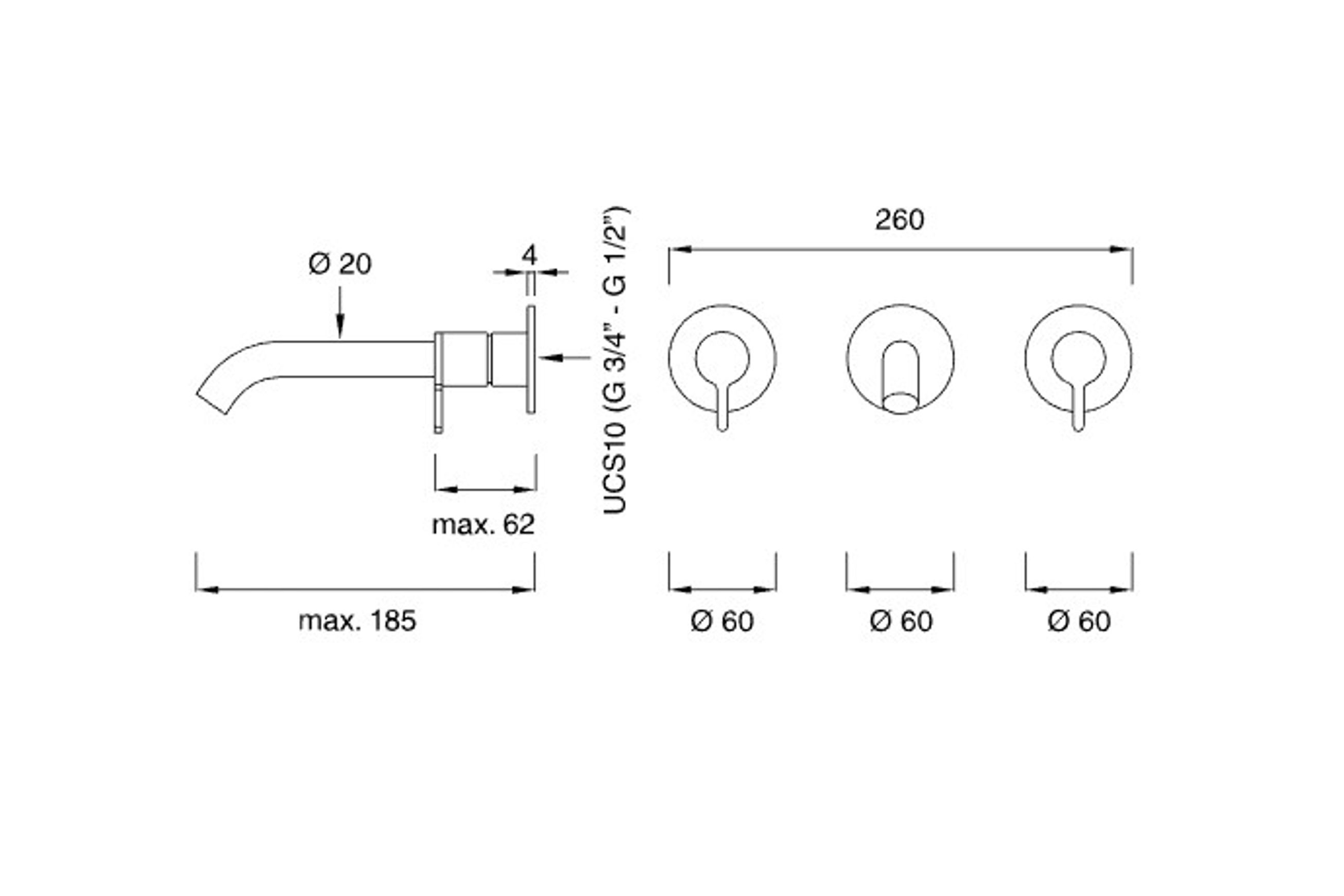 INNOVO Wall Mounted Dual Mixer by CEA dimensions