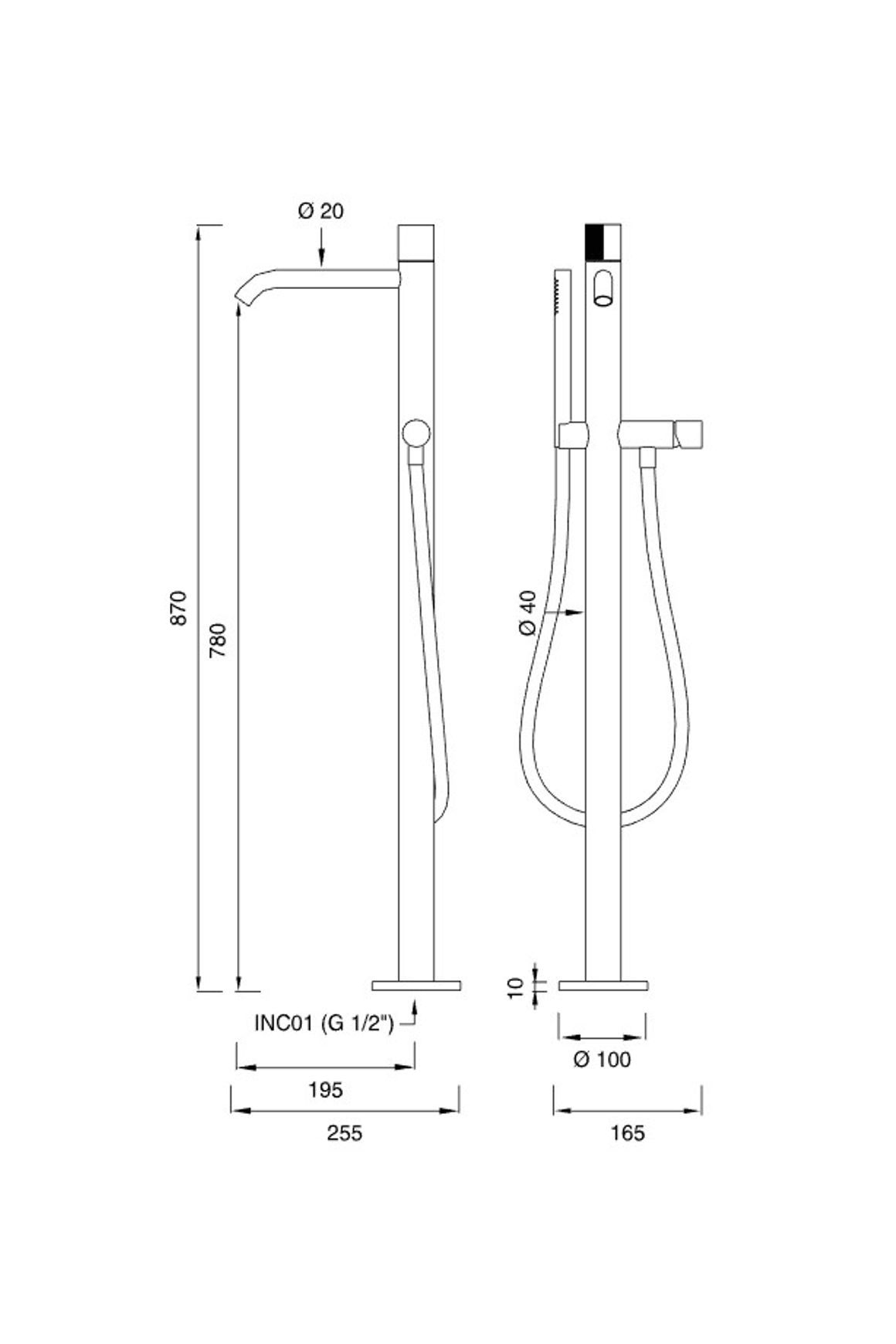 DUET Freestanding Mixer For Bathtubs by CEA dimensions