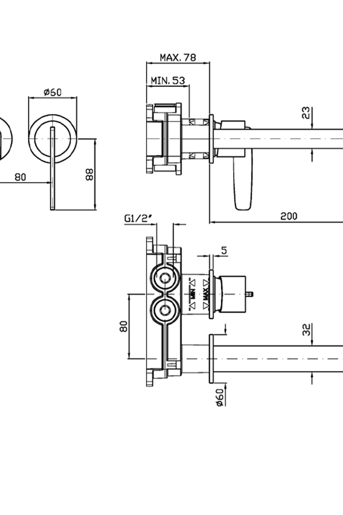 Veloce Wall Mounted Basin Mixer 200mm