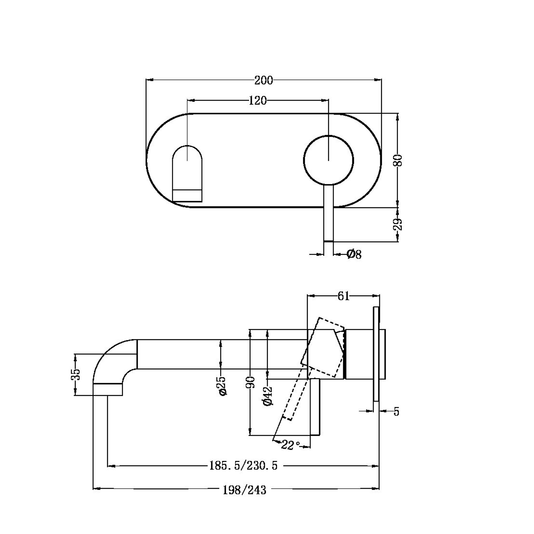 Zen SS316L Wall Basin/Bath Mixer 185mm Spout Trim Kits | Brushed Nickel
