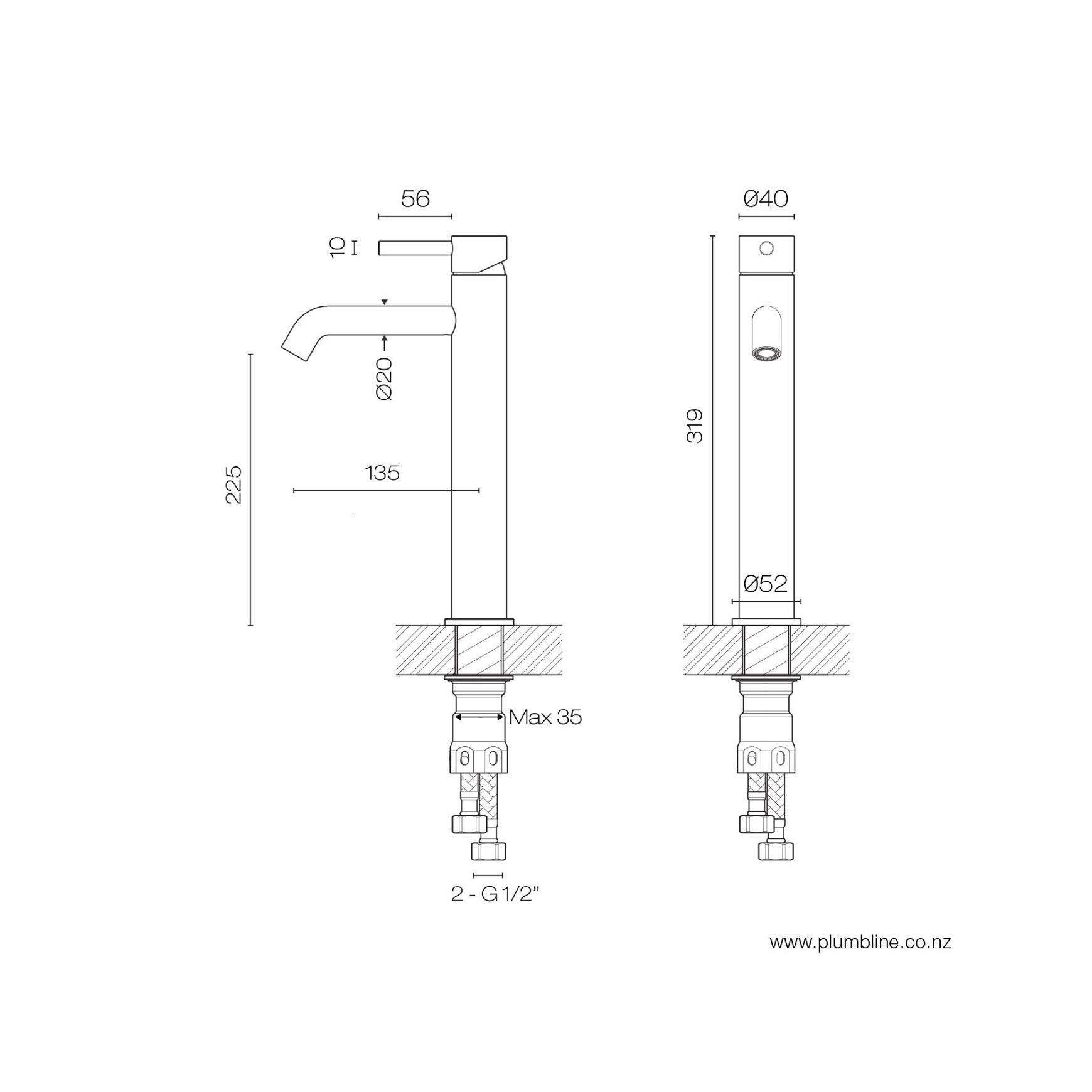 Swiss Vessel Basin Mixer dimensions