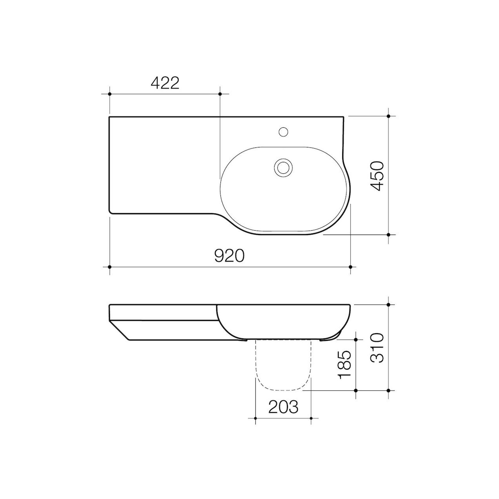 Opal 920 Wall Basin 1th With Shelf