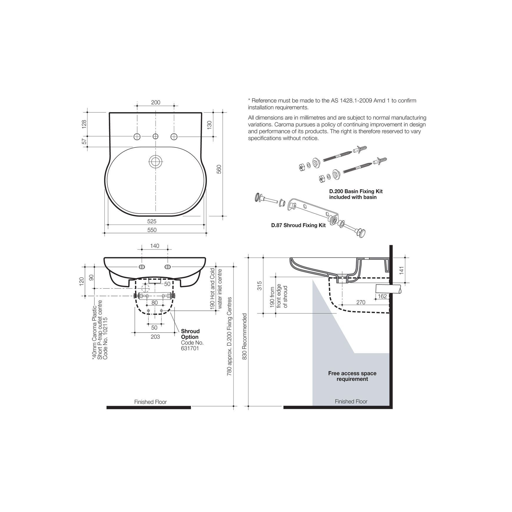 Opal Sole Wall Basin 1th