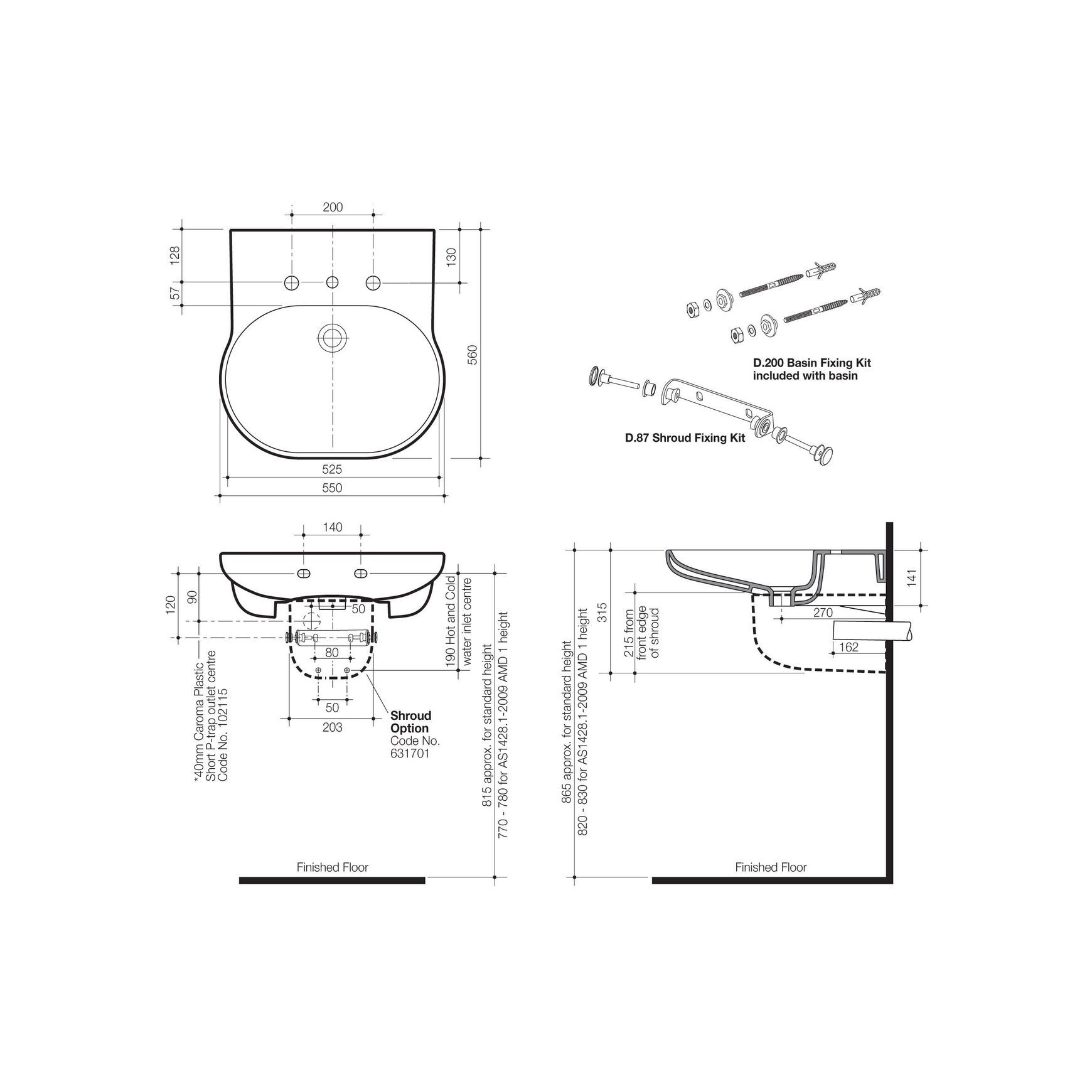 Opal Sole Wall Basin 1th