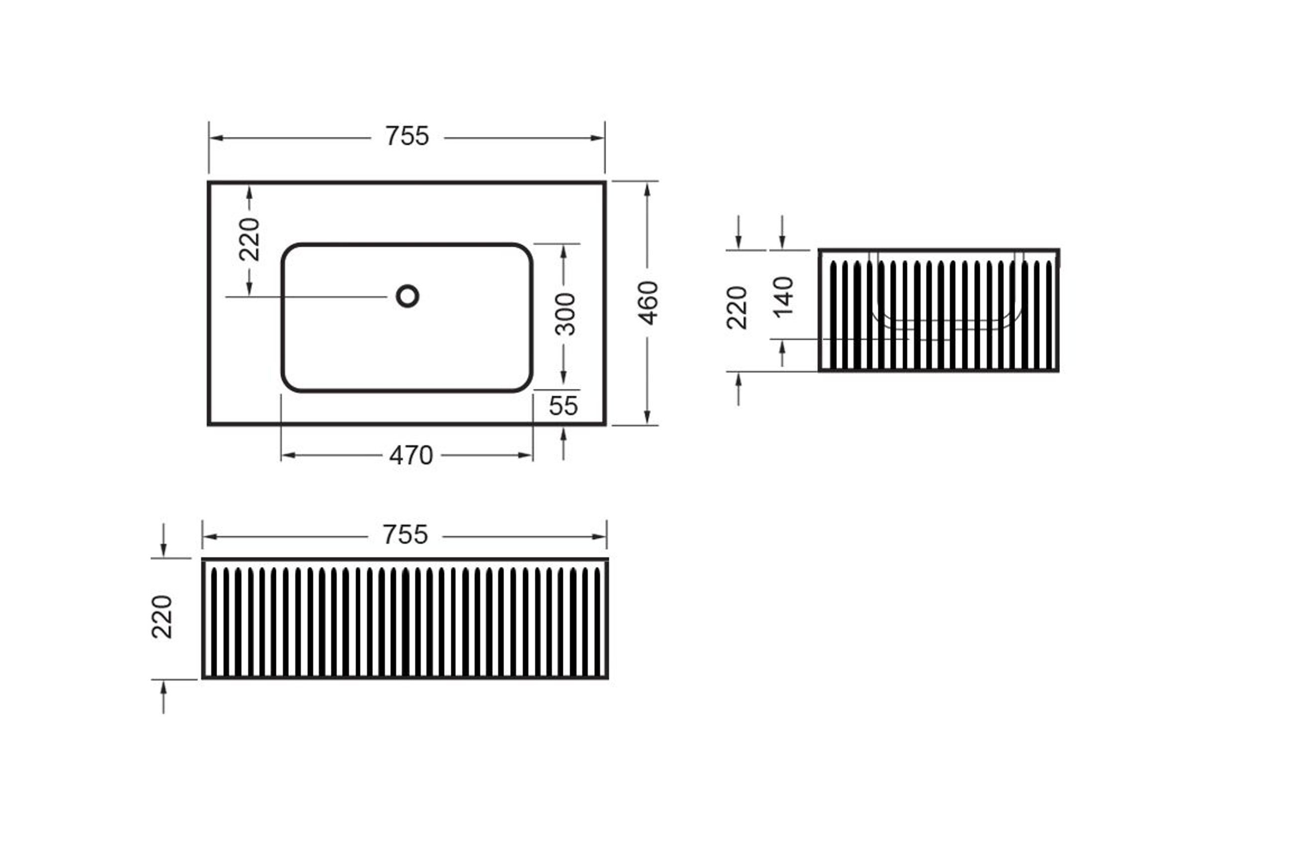 BARE Concrete Fluted Wall Basin 755mm