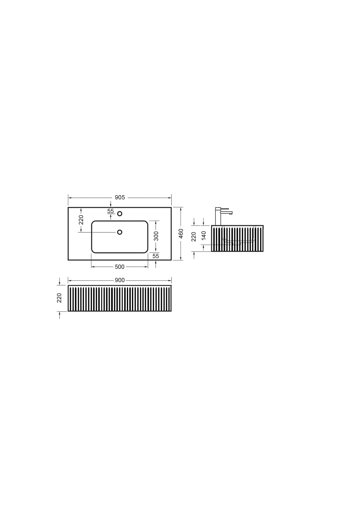 Bare Fluted Wall Basin