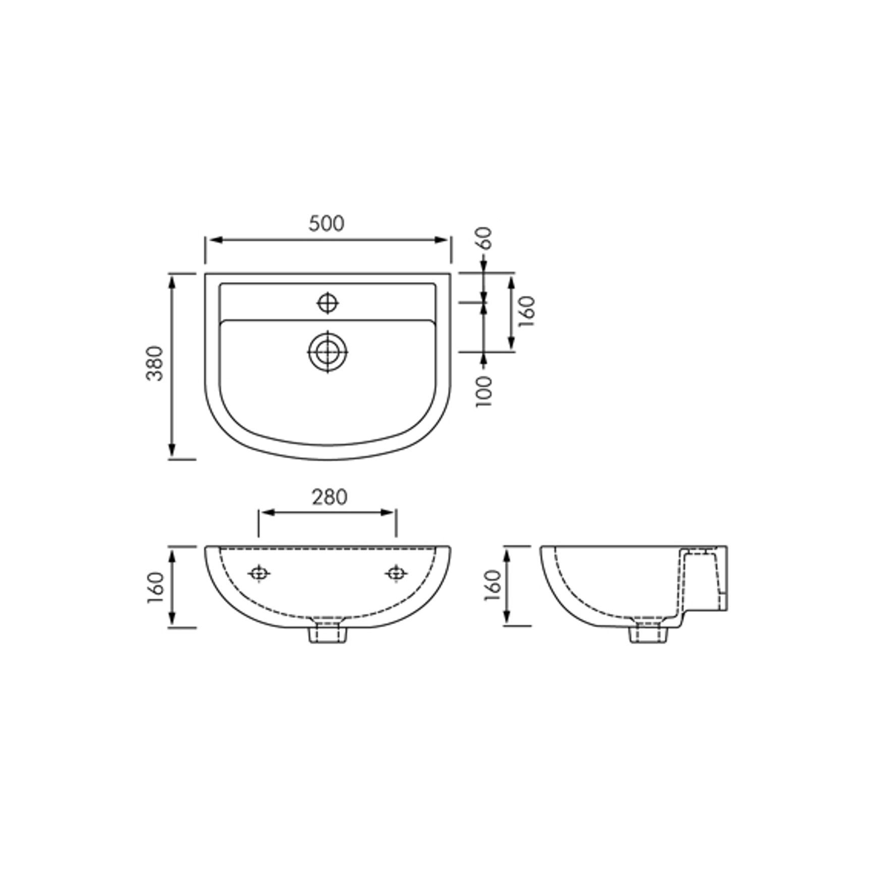 RAK Compact 500 Wall Hung Basin dimensions