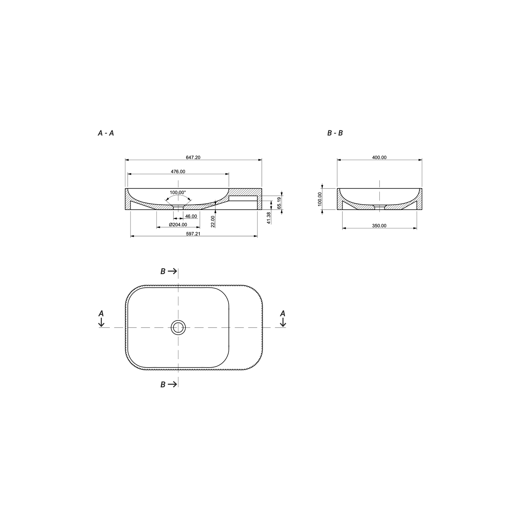 Aqvato S-02 Bathroom Basin dimensions
