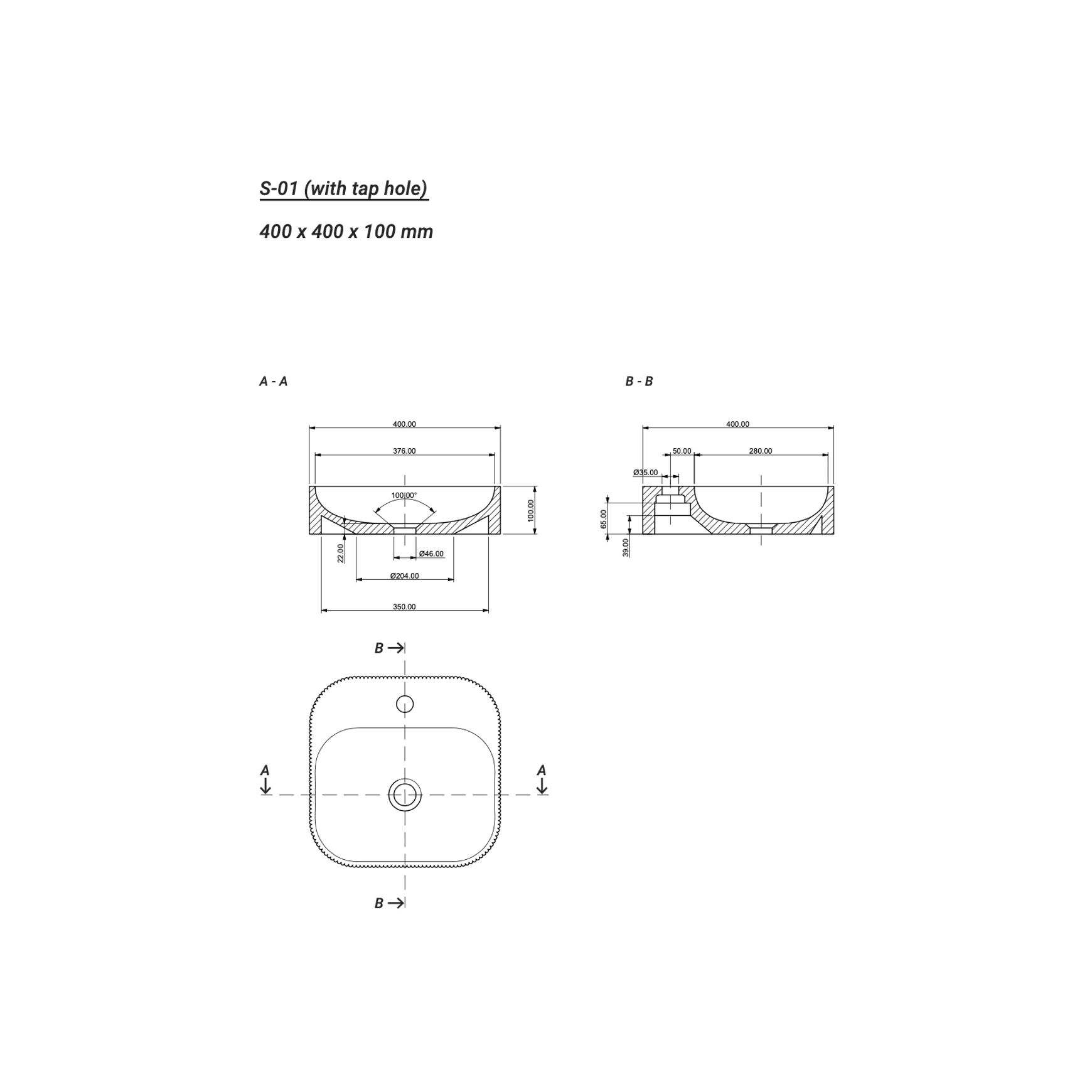 Aqvato S-01 Bathroom Basin dimensions