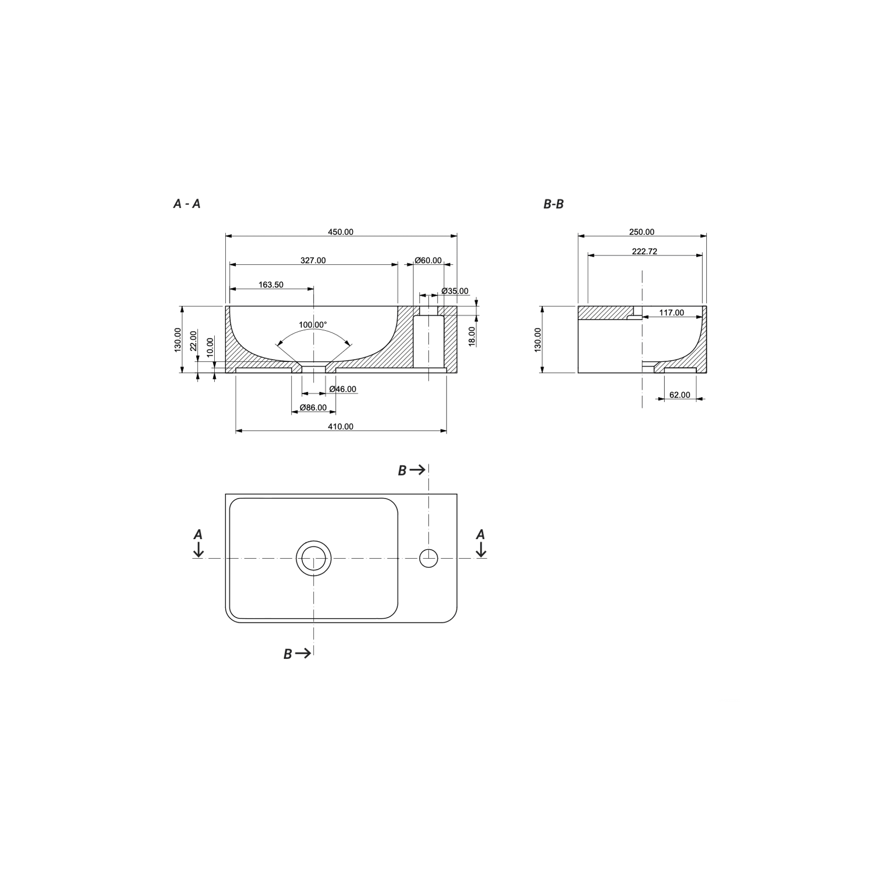 Aqvato Helios Bathroom Basin dimensions