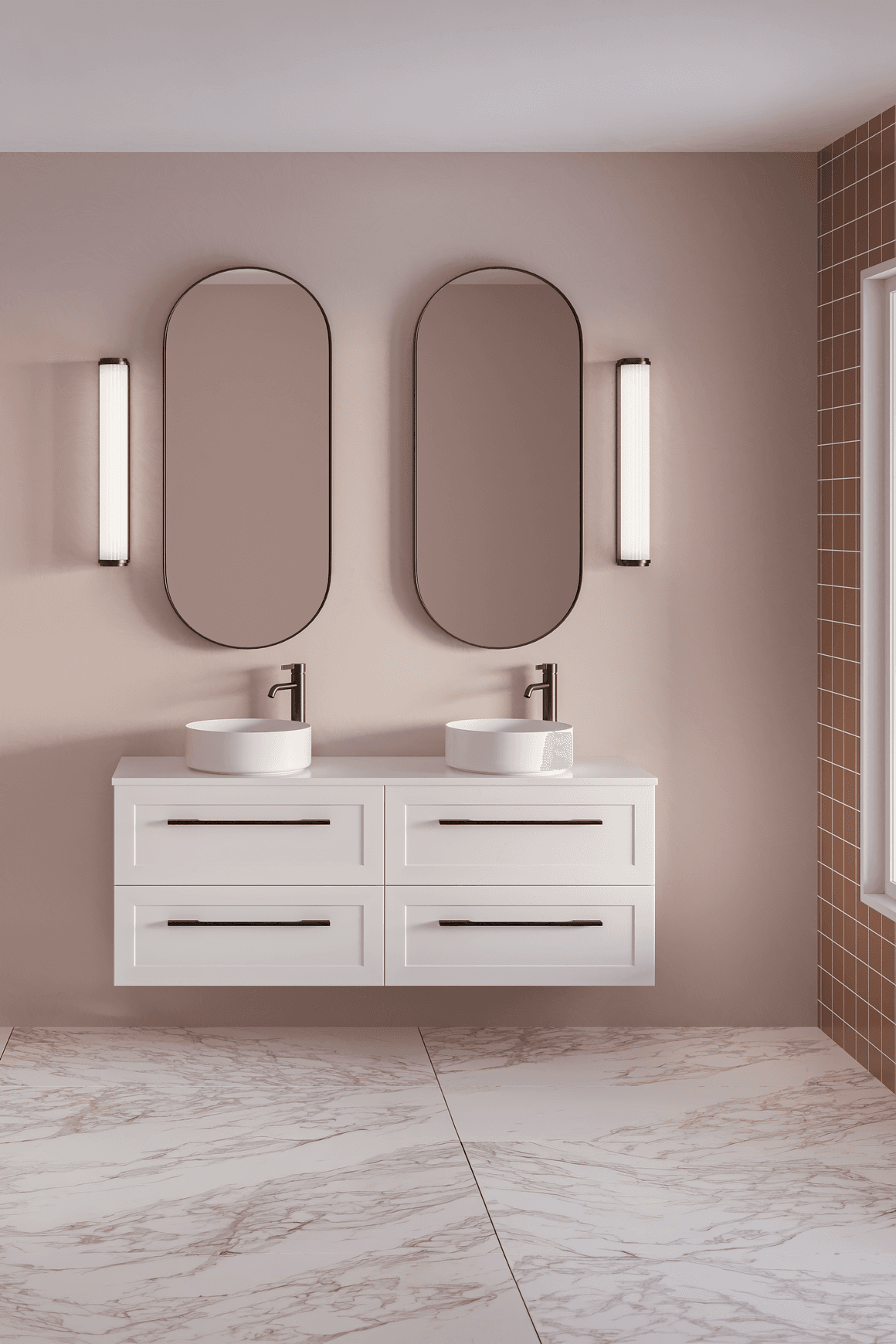 Telaio 1500 Double Bowl 4 X Drawer Wall Vanity