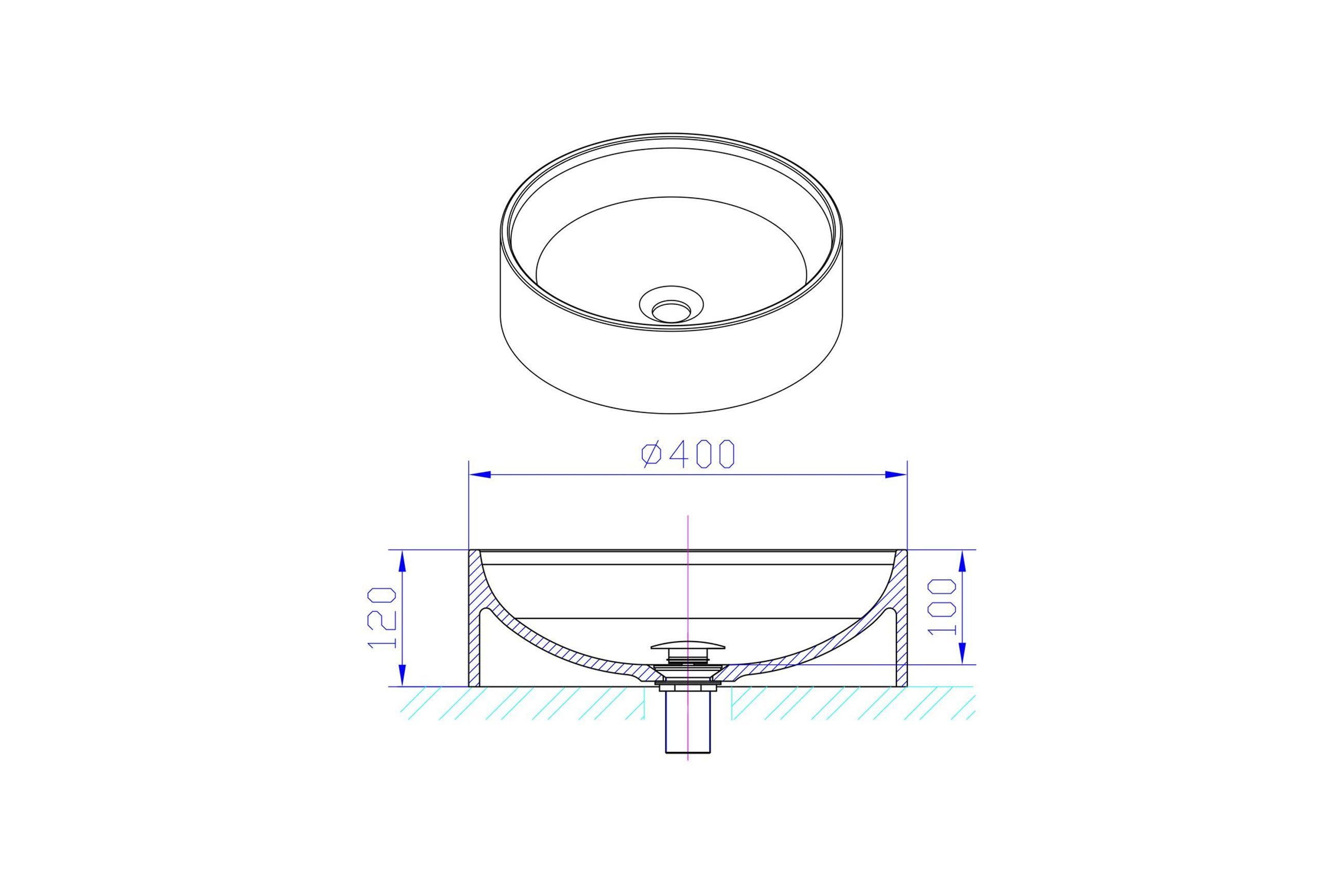 iStone Round Basin 400 x 105mm Gloss White dimensions