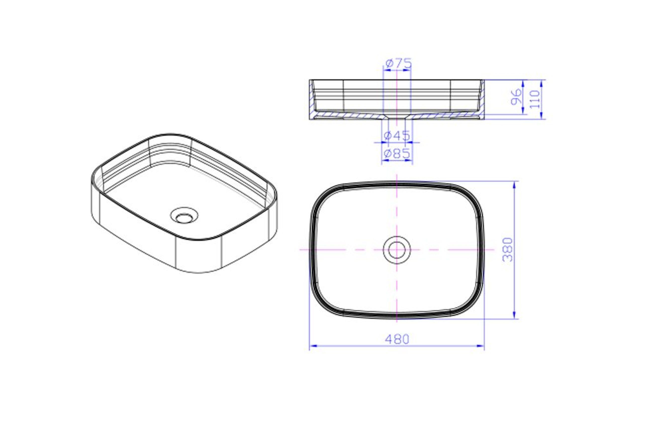 iStone Soft Square Basin 480 x 380mm Natural Marble dimensions