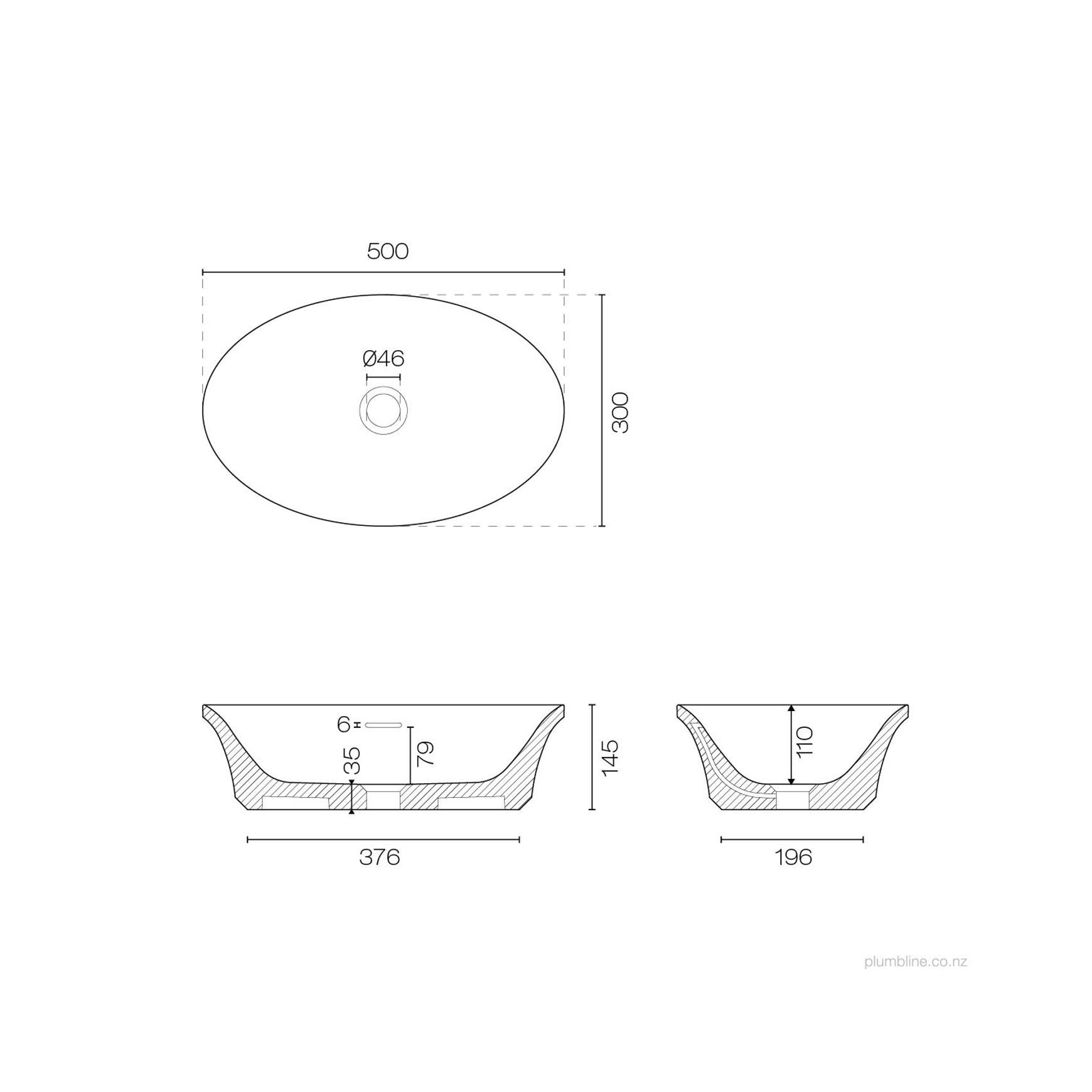 Flute Oval Vessel Basin