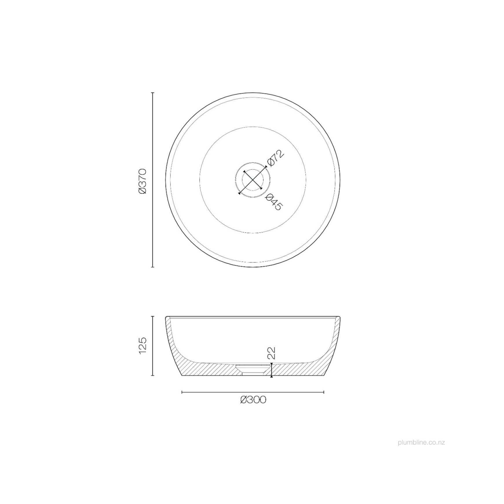 Oasis 370 Round Vessel Basin dimensions