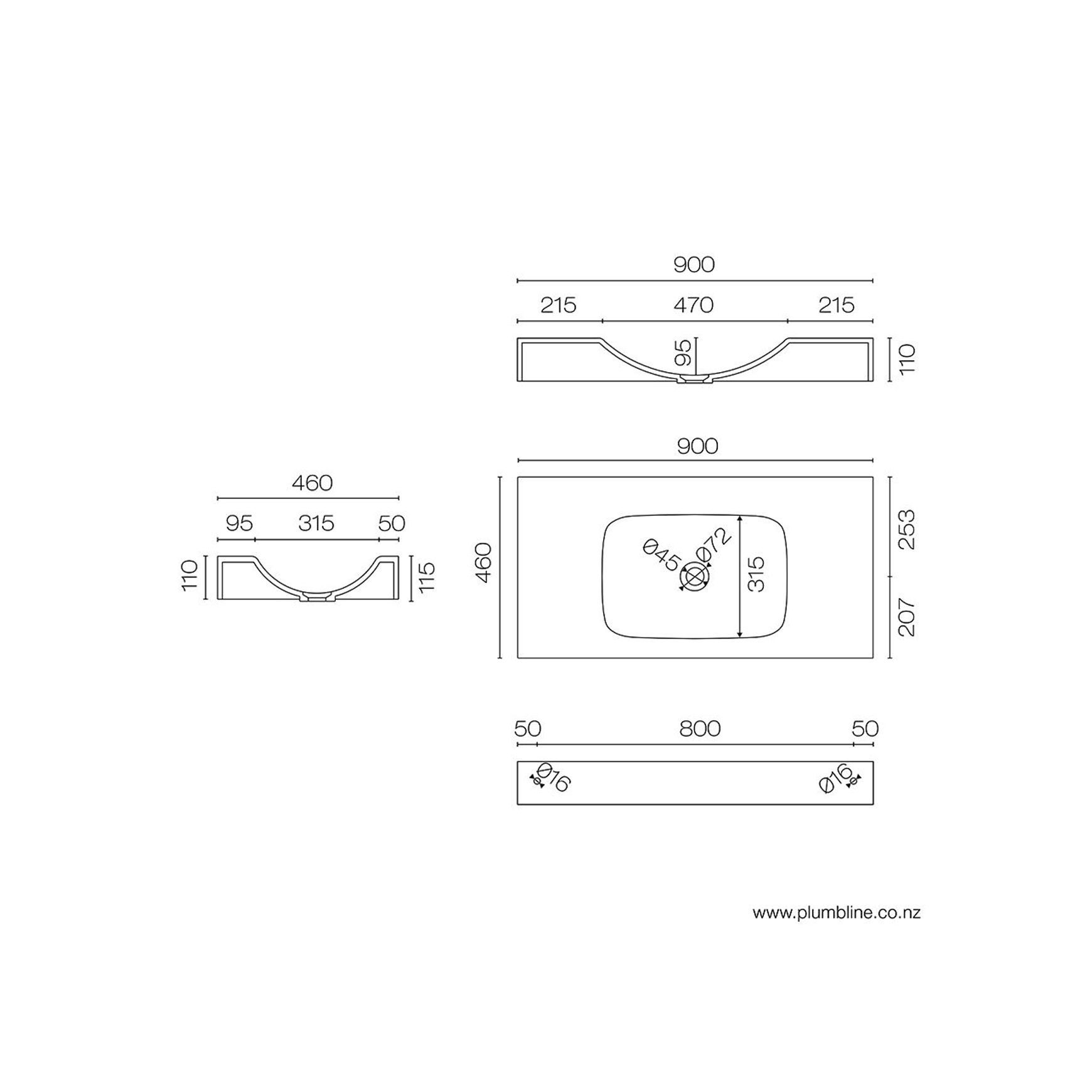 Spio Plus 900 Vanity Top dimensions
