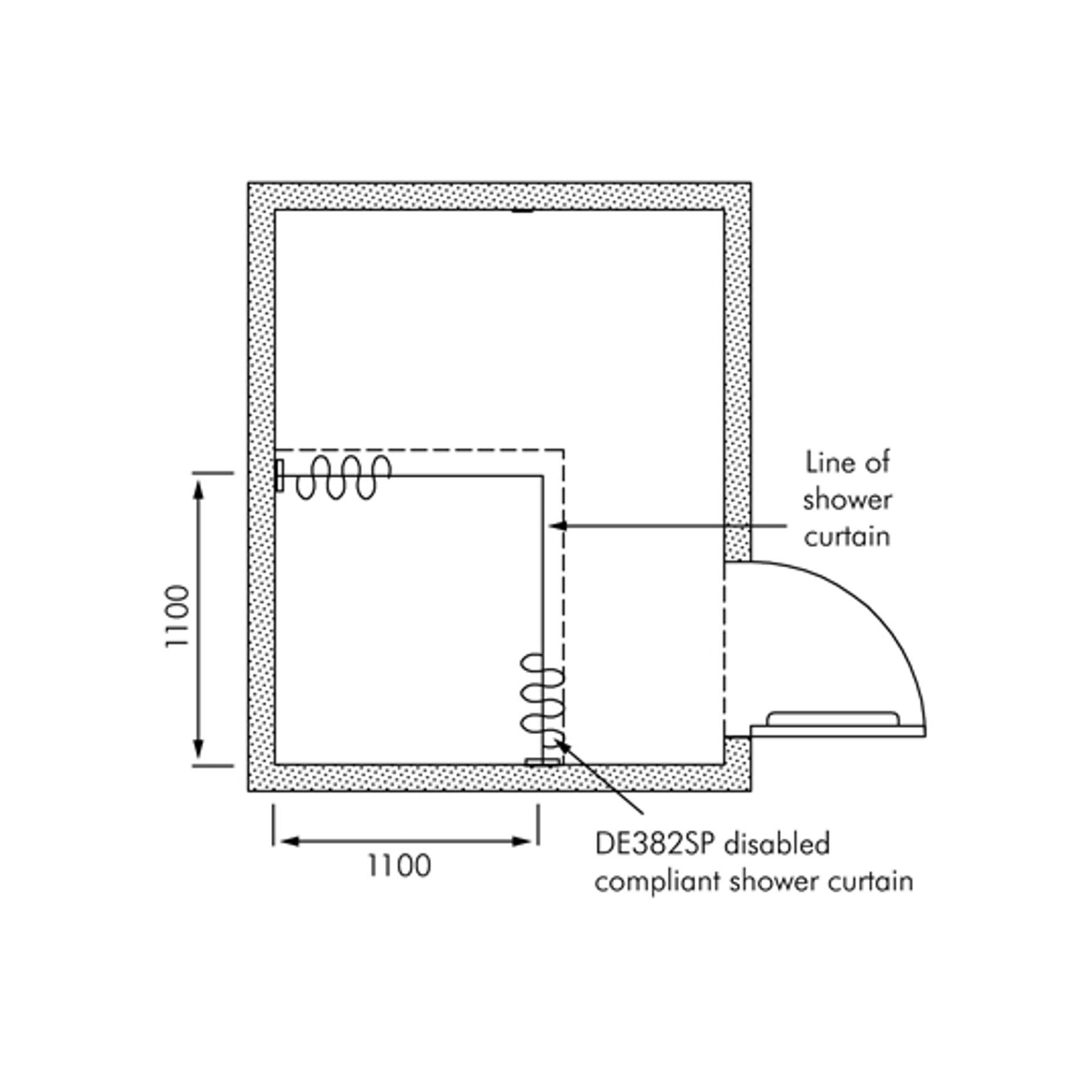 Delabie Accessible Corner Shower Curtain Rail Kit dimensions