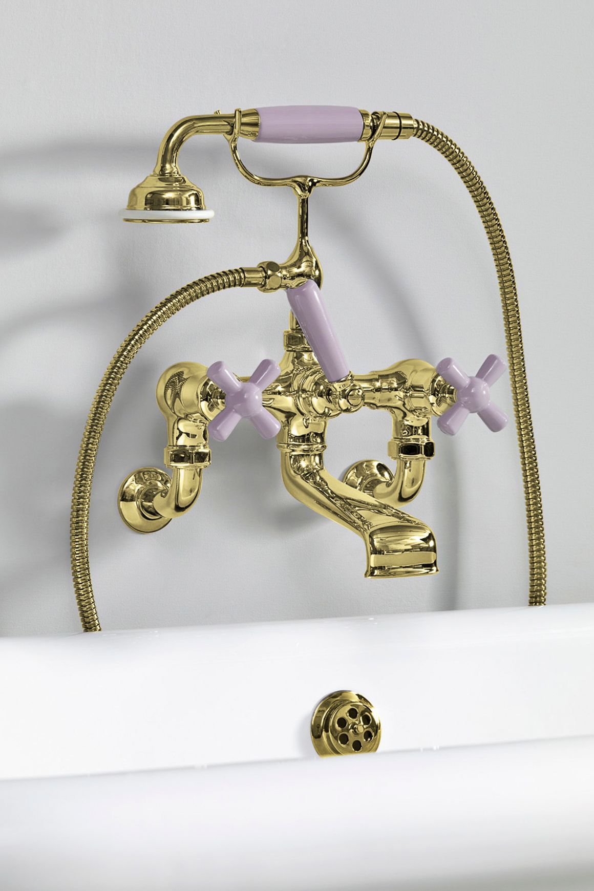 The Water Monopoly - Rockwell Wall-Mounted Bath Mixer With Handshower & Metal/Coloured Crosshead Taps