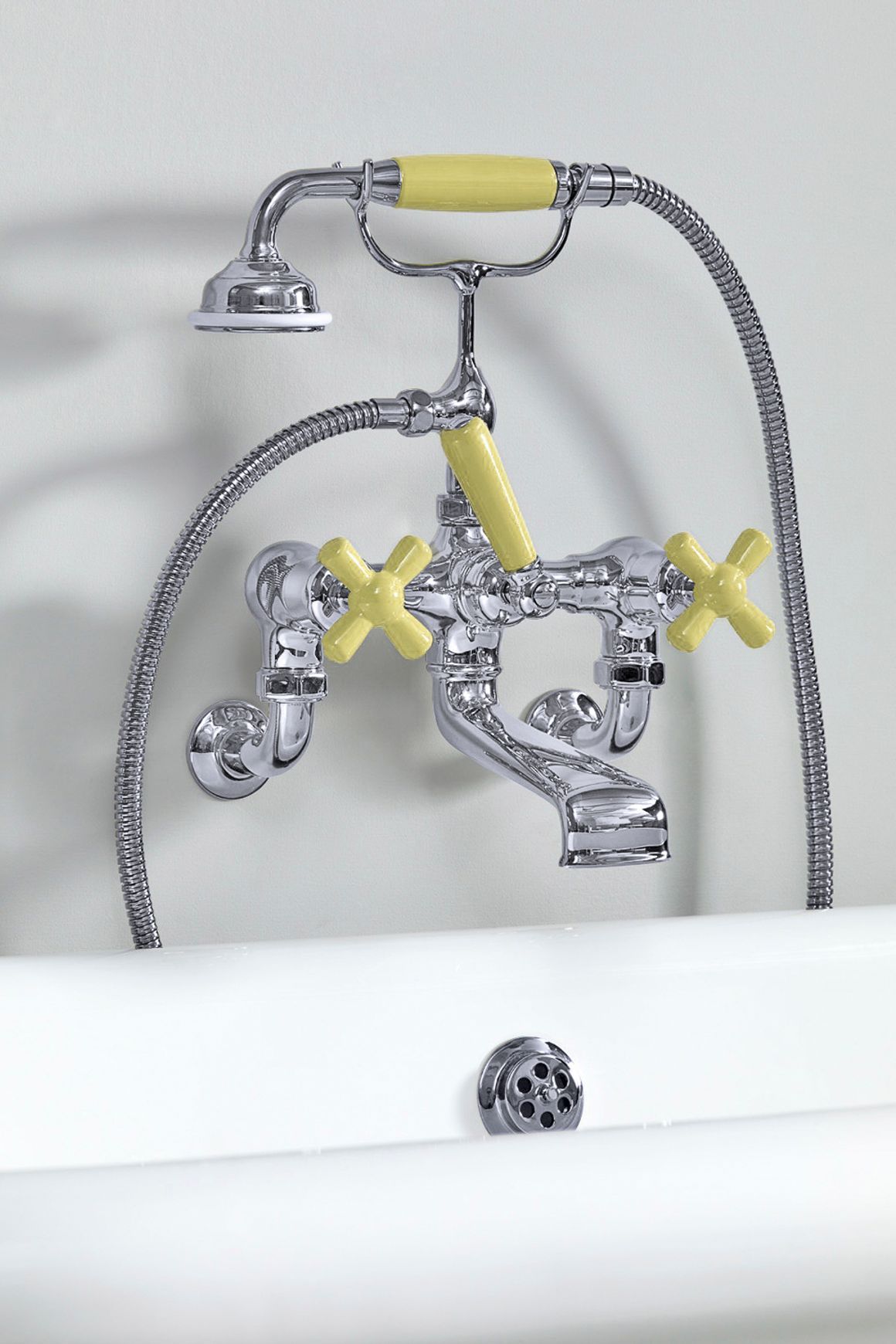 The Water Monopoly - Rockwell Wall-Mounted Bath Mixer With Handshower & Metal/Coloured Crosshead Taps