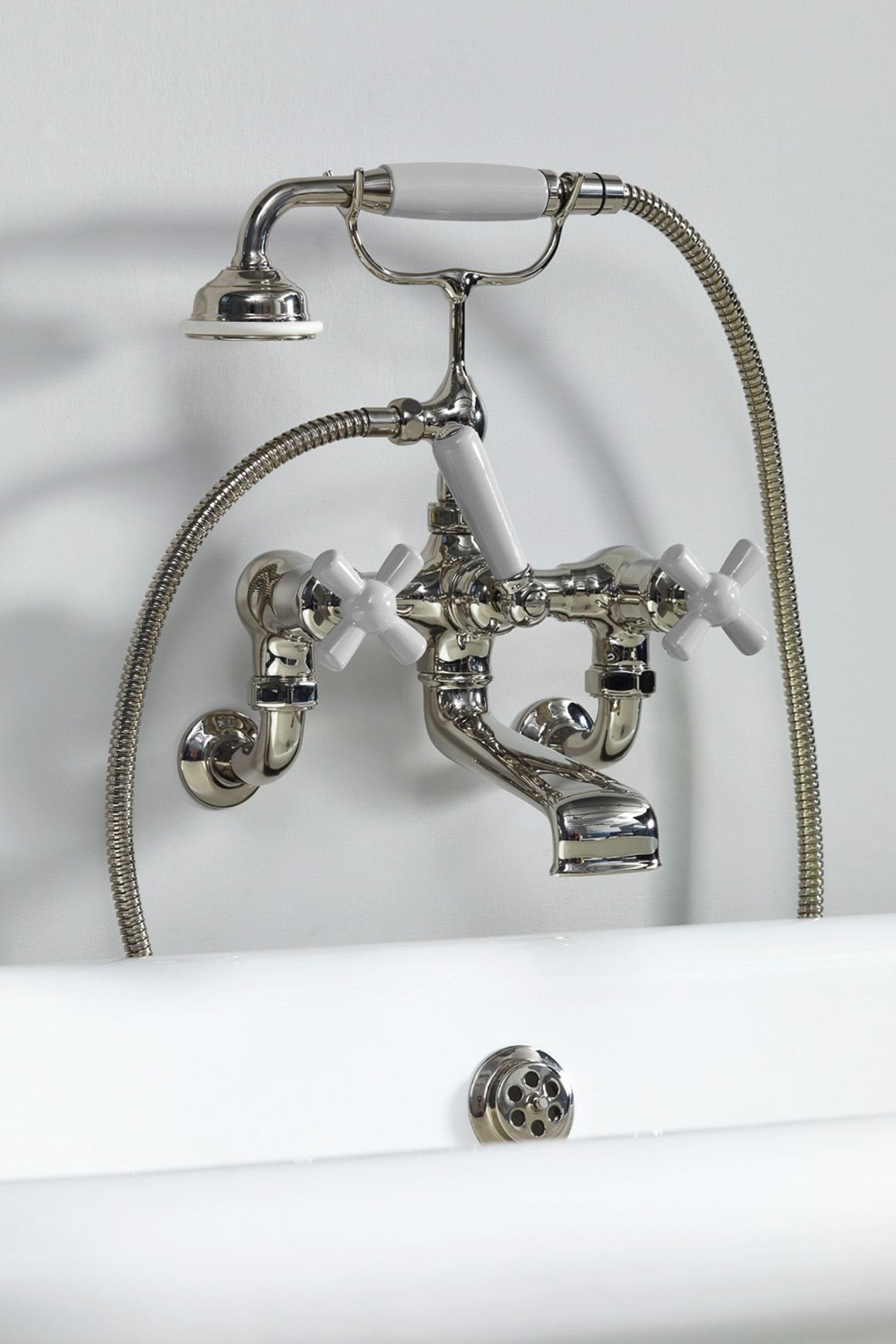 The Water Monopoly - Rockwell Wall-Mounted Bath Mixer With Handshower & Metal/Coloured Crosshead Taps