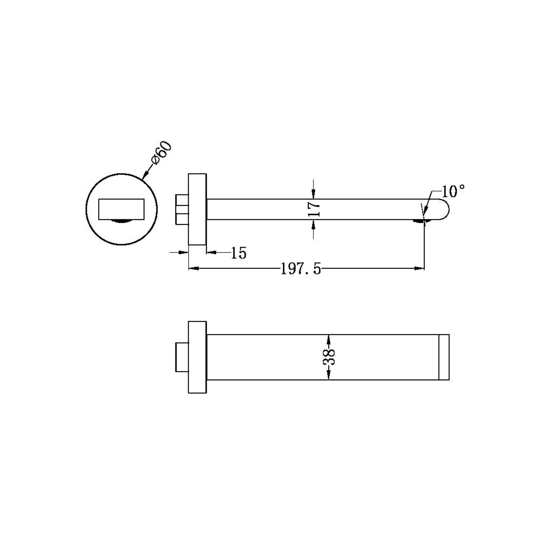Bianca Fixed Bath Spout 200mm | Brushed Bronze dimensions