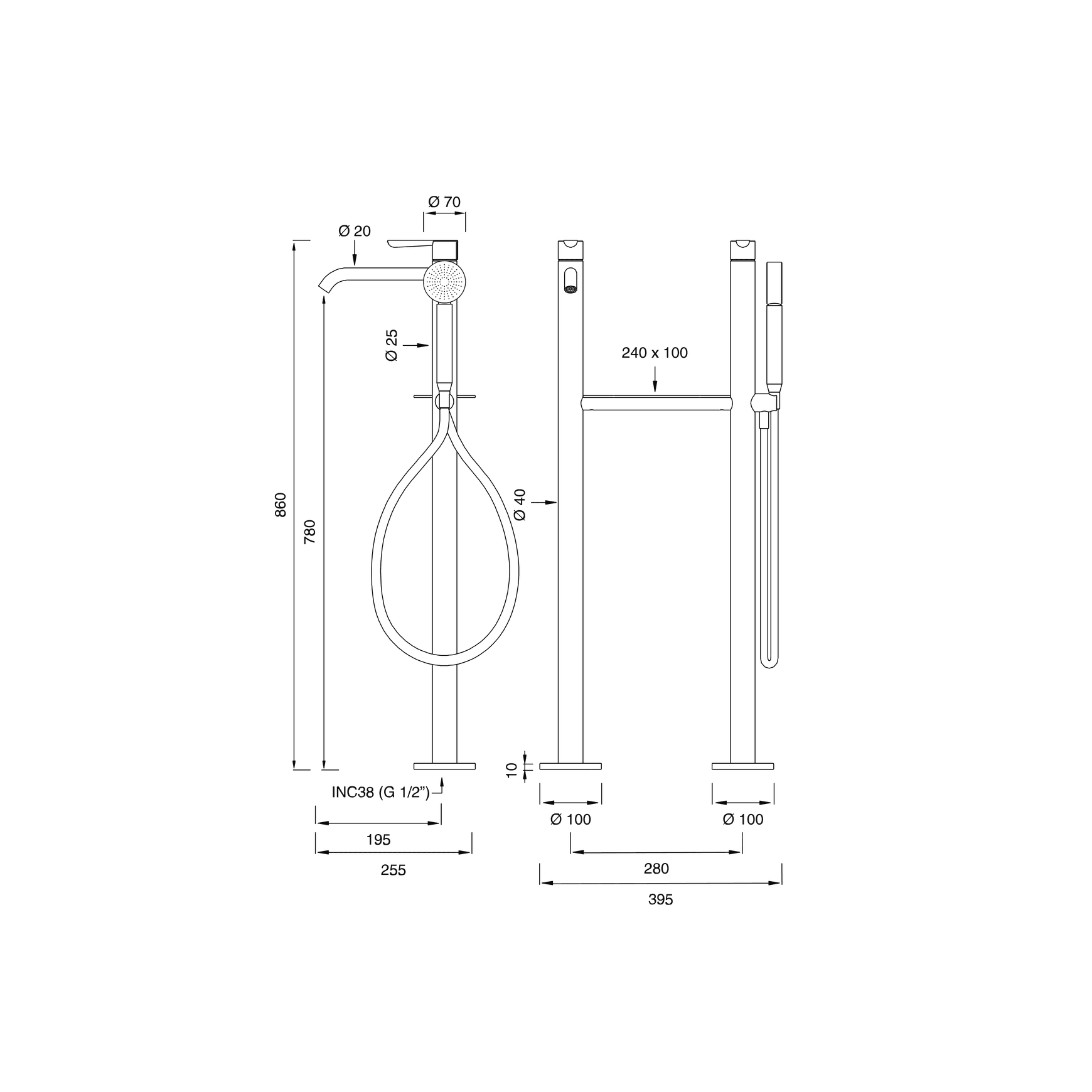 LUTEZIA PLUS Free Standing Bathtub Set by CEA dimensions